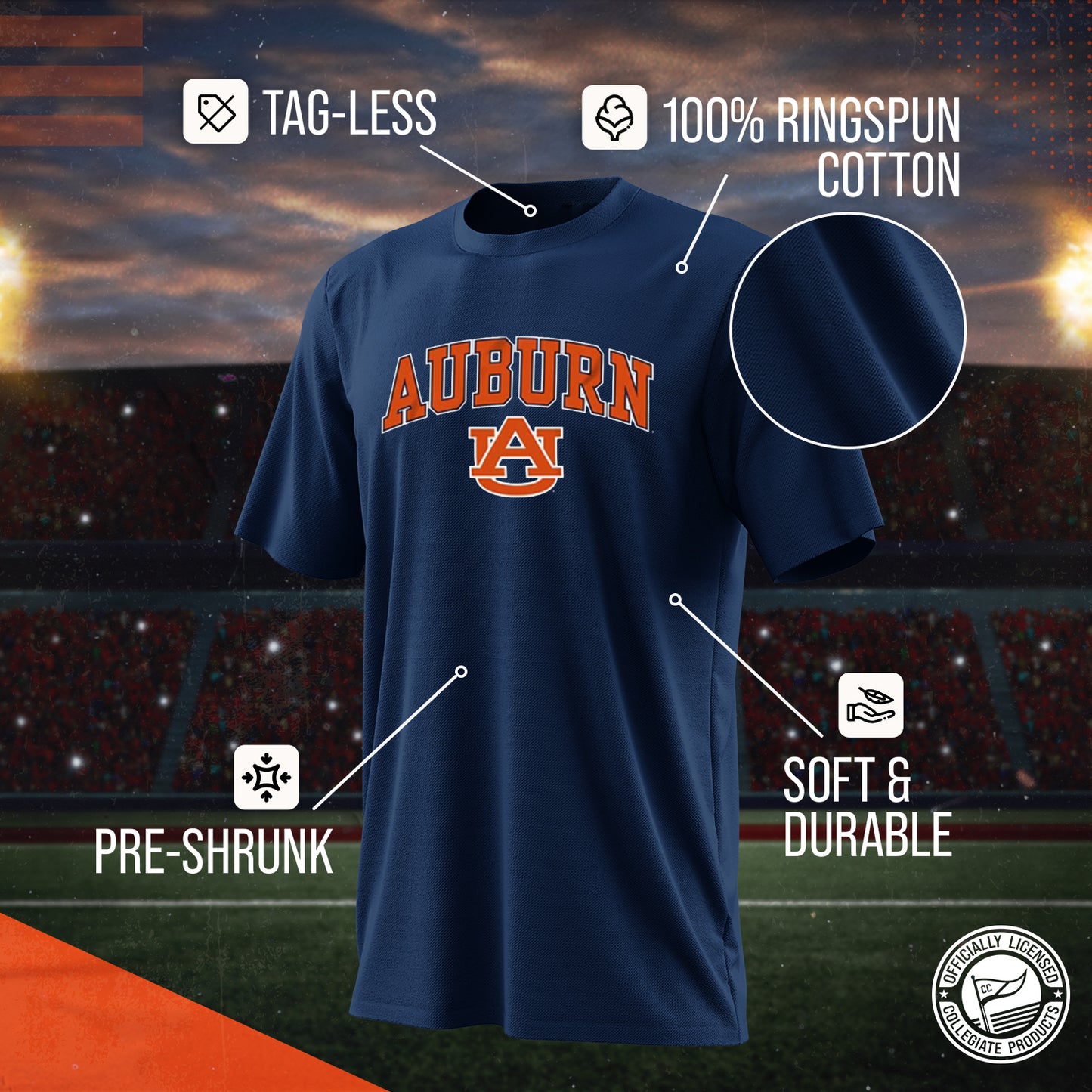 Auburn Tigers NCAA Adult Gameday Cotton T-Shirt - Navy