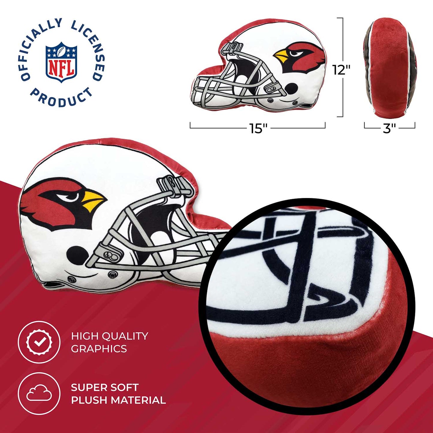 Arizona Cardinals NFL Helmet Football Super Soft Plush Pillow - Red
