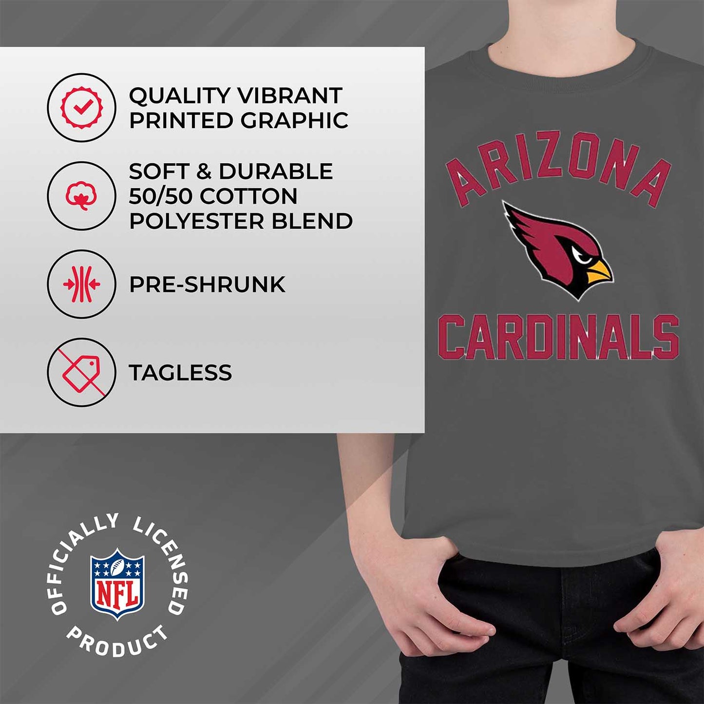Arizona Cardinals NFL Youth Gameday Football T-Shirt - Charcoal