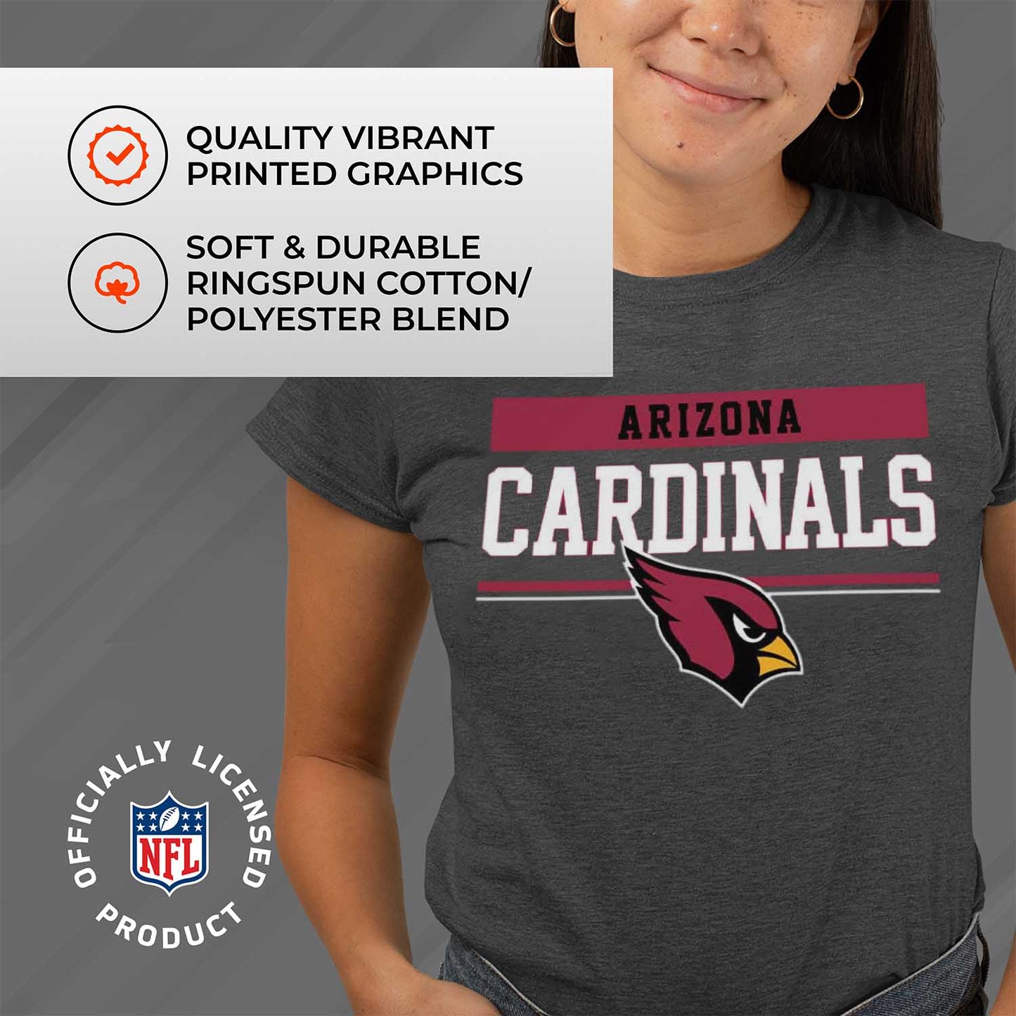 Arizona Cardinals NFL Women's Team Block Charcoal Tagless T-Shirt - Charcoal