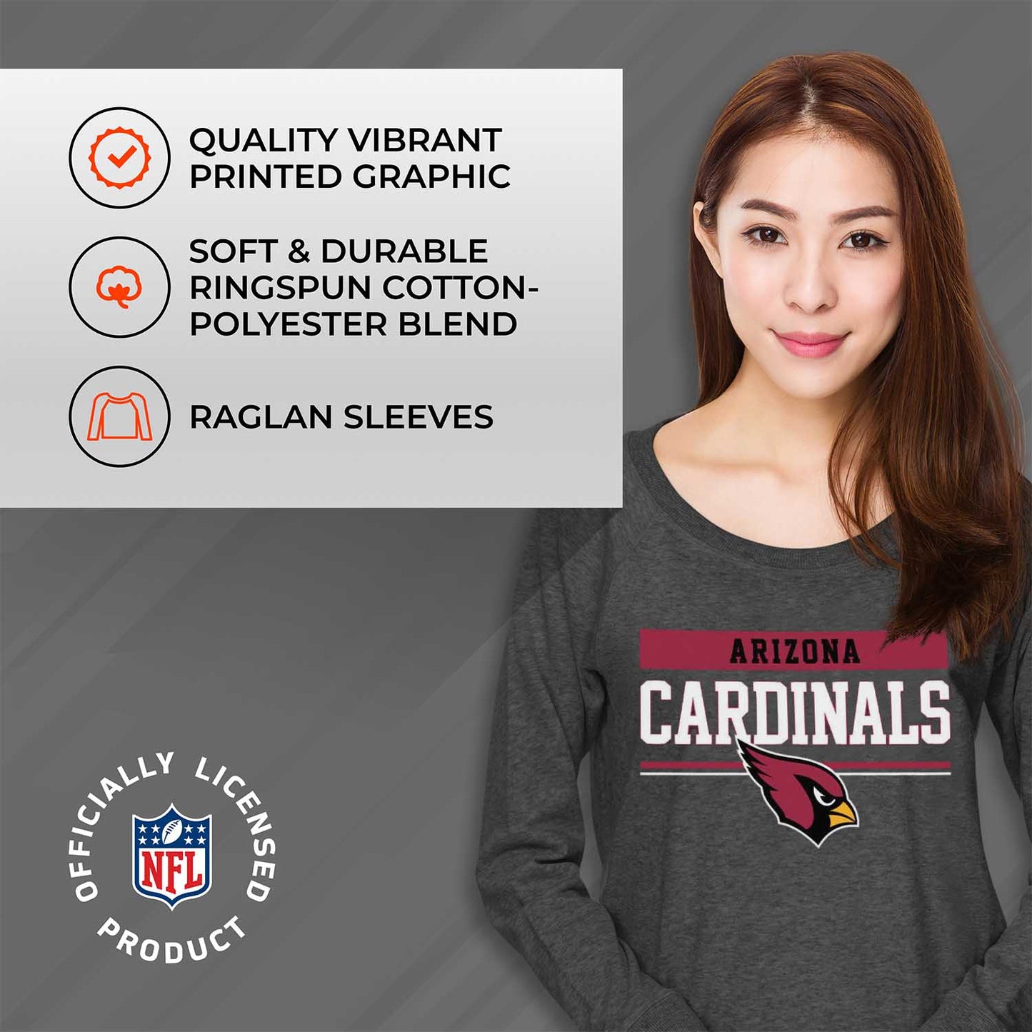 Arizona Cardinals NFL Womens Charcoal Crew Neck Football Apparel - Charcoal