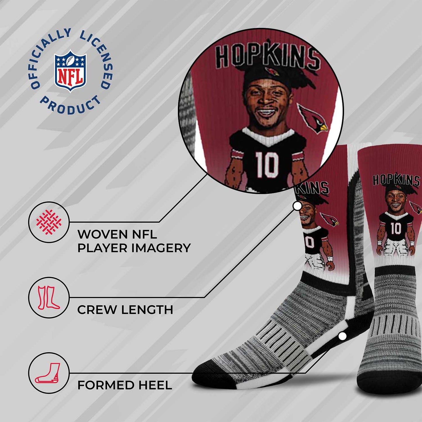Arizona Cardinals FBF NFL Adult V Curve MVP Player Crew Socks - Cardinal #10