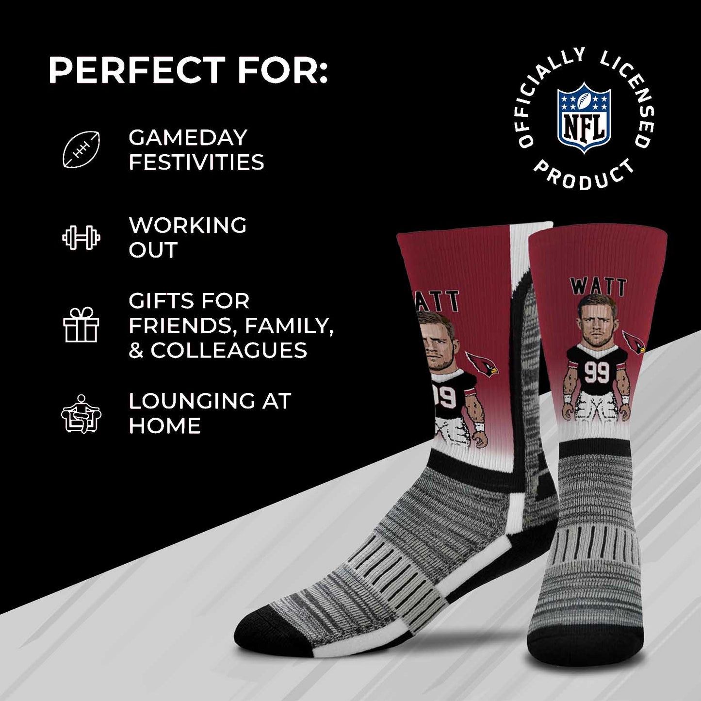Arizona Cardinals FBF NFL Youth V Curve MVP J.J. Watt Player Crew Socks - Cardinal #99