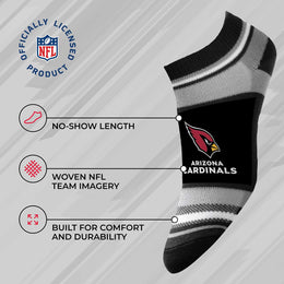 Arizona Cardinals NFL Adult Marquis Addition No Show Socks - Black