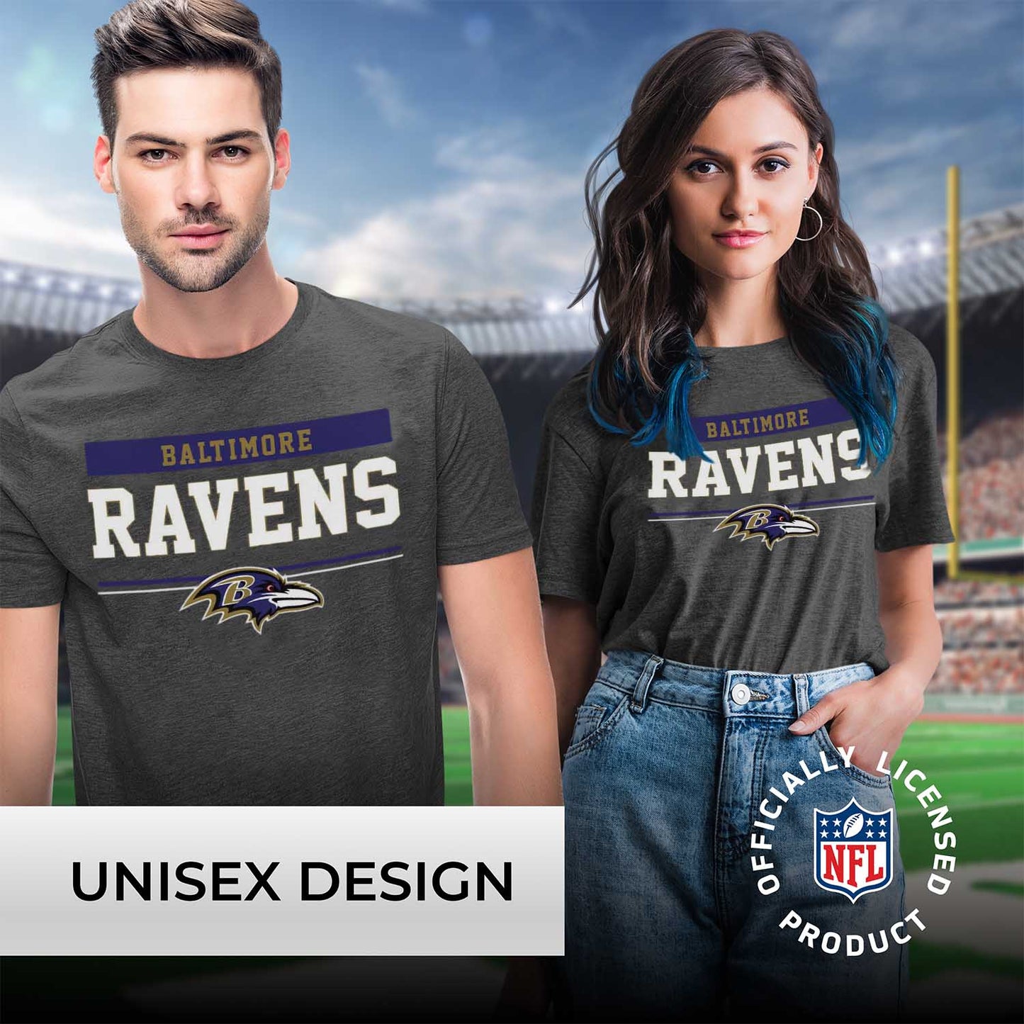 Baltimore Ravens NFL Adult Team Block Tagless T-Shirt - Charcoal