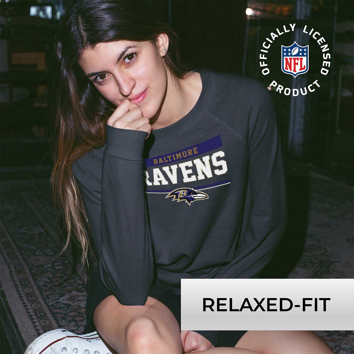 Baltimore Ravens NFL Womens Charcoal Crew Neck Football Apparel - Charcoal
