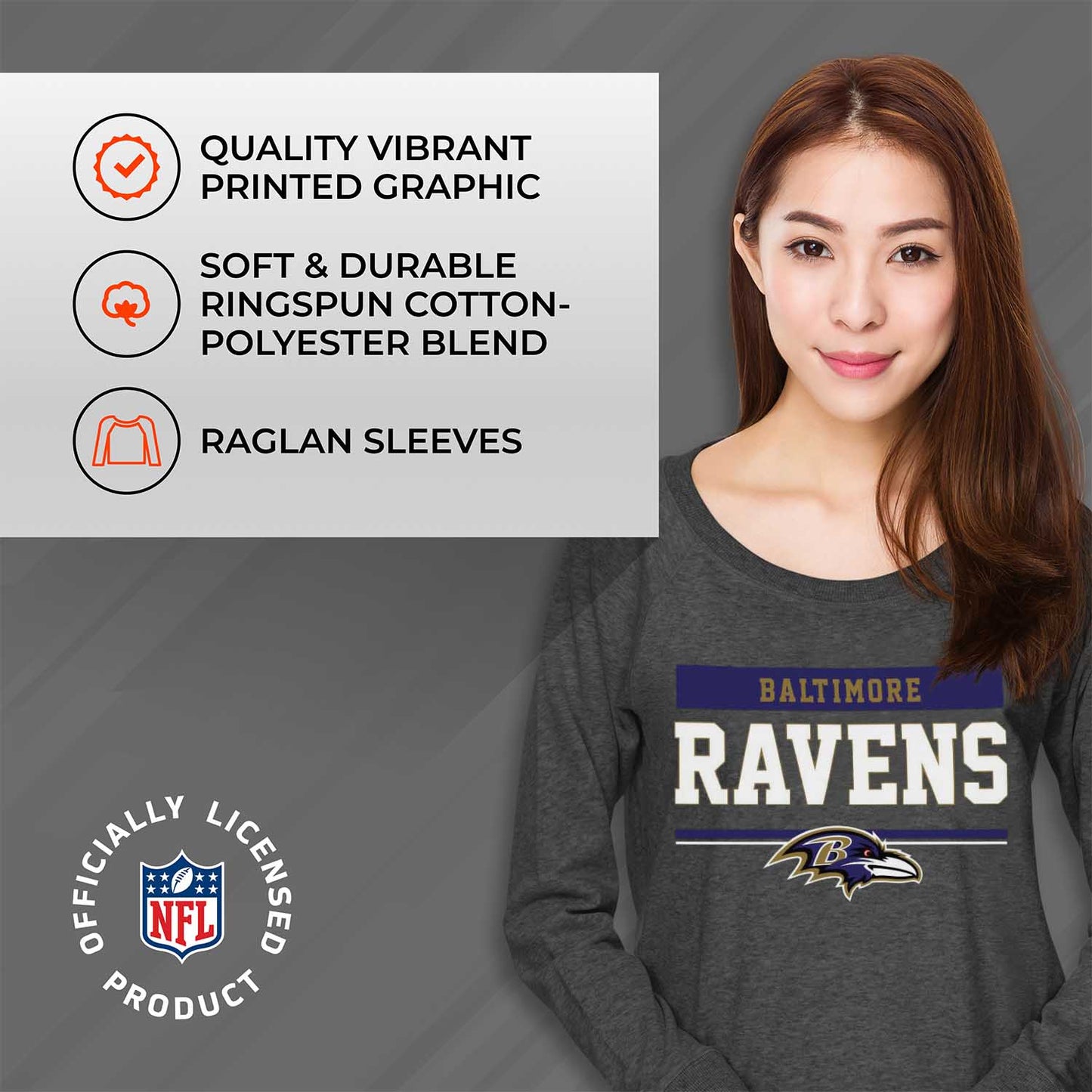 Baltimore Ravens NFL Womens Charcoal Crew Neck Football Apparel - Charcoal