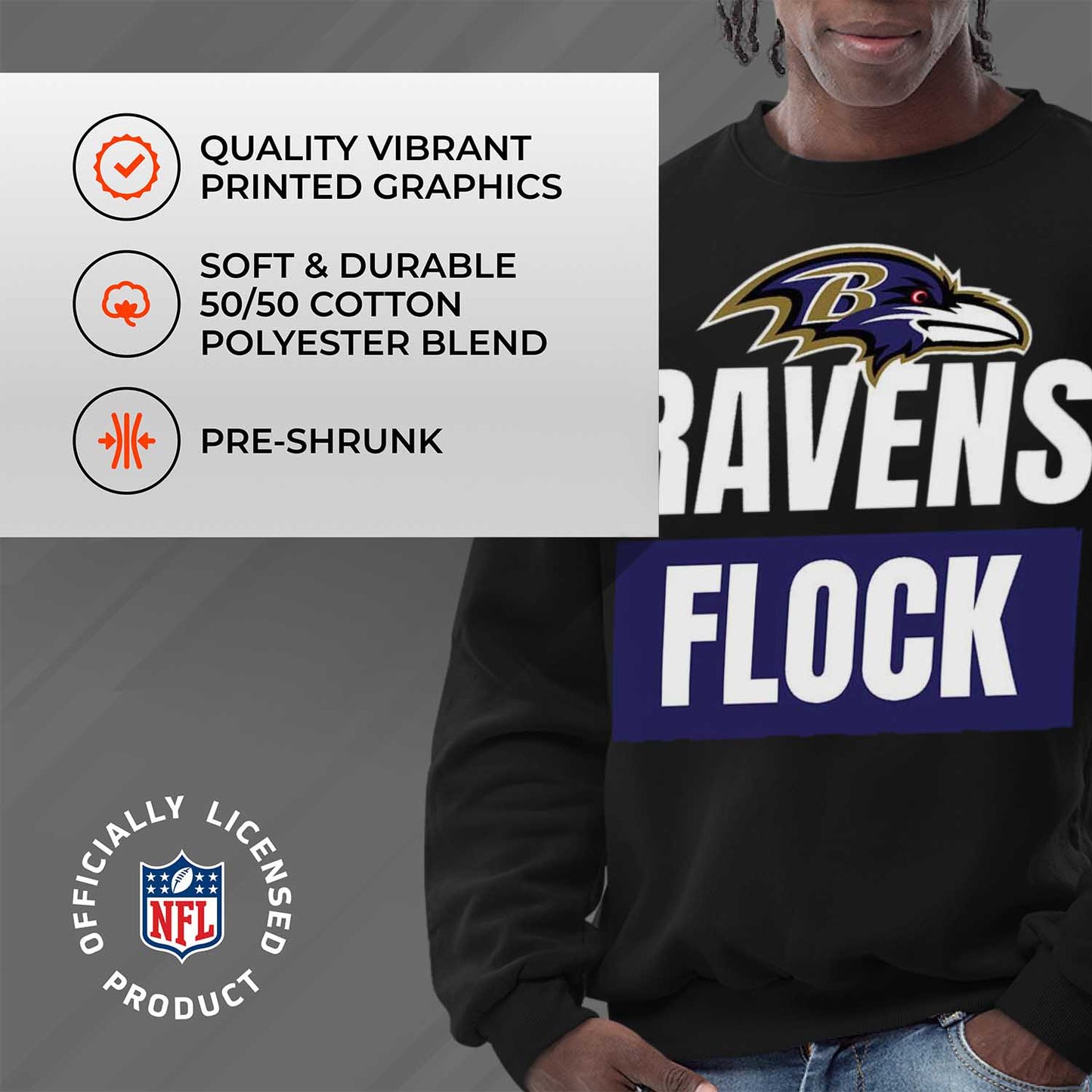 Baltimore Ravens NFL Adult Slogan Crewneck Sweatshirt - Black