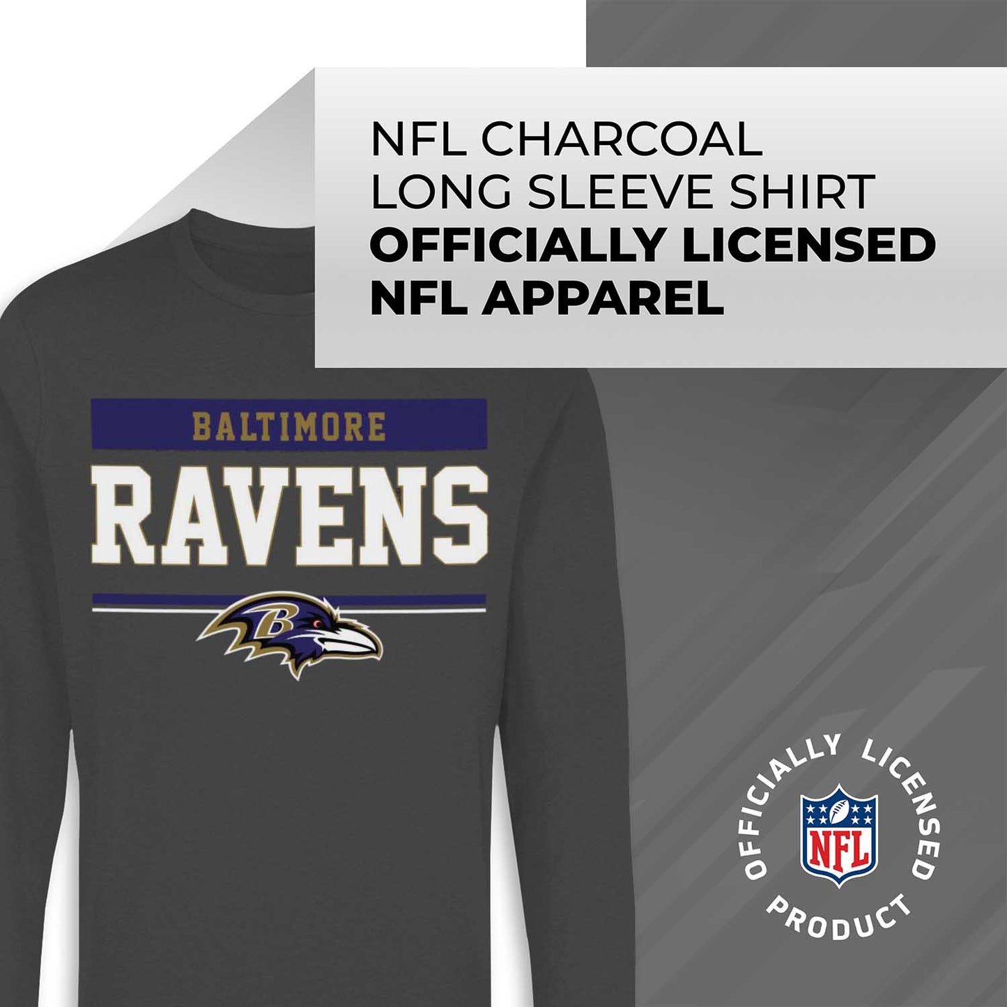 Baltimore Ravens NFL Adult Charcoal Long Sleeve T Shirt - Charcoal