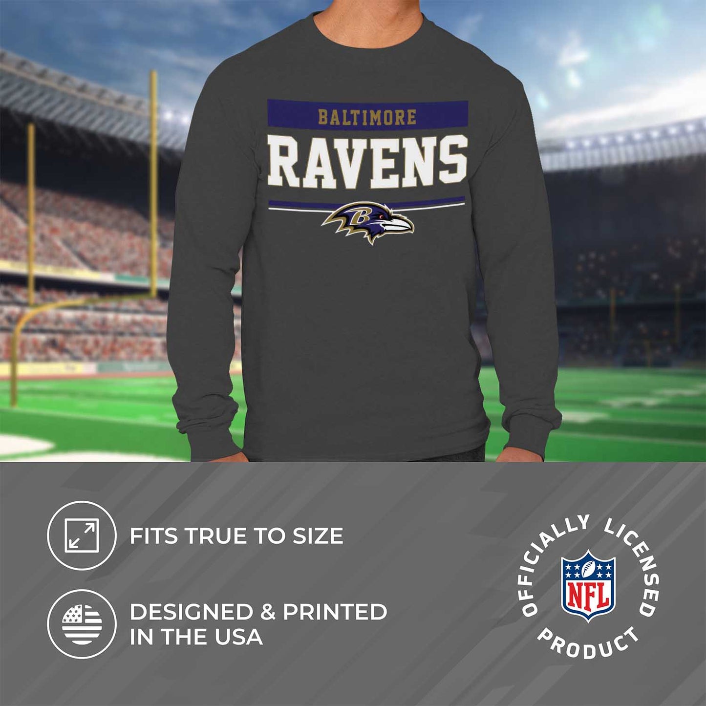 Baltimore Ravens NFL Adult Charcoal Long Sleeve T Shirt - Charcoal
