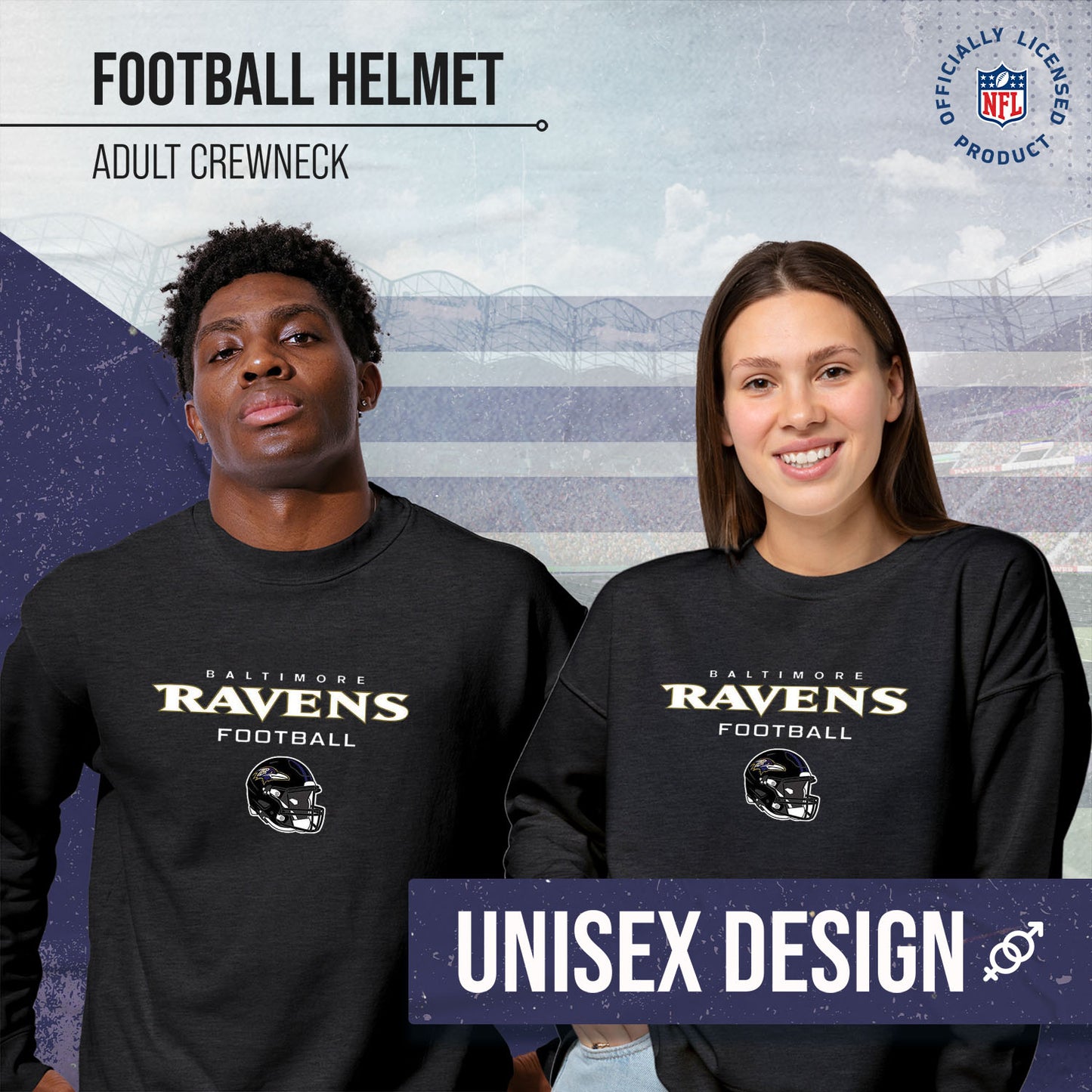 Baltimore Ravens Adult NFL Football Helmet Heather Crewneck Sweatshirt - Charcoal