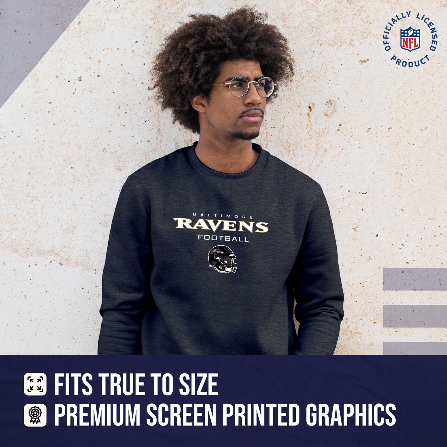 Baltimore Ravens Adult NFL Football Helmet Heather Crewneck Sweatshirt - Charcoal