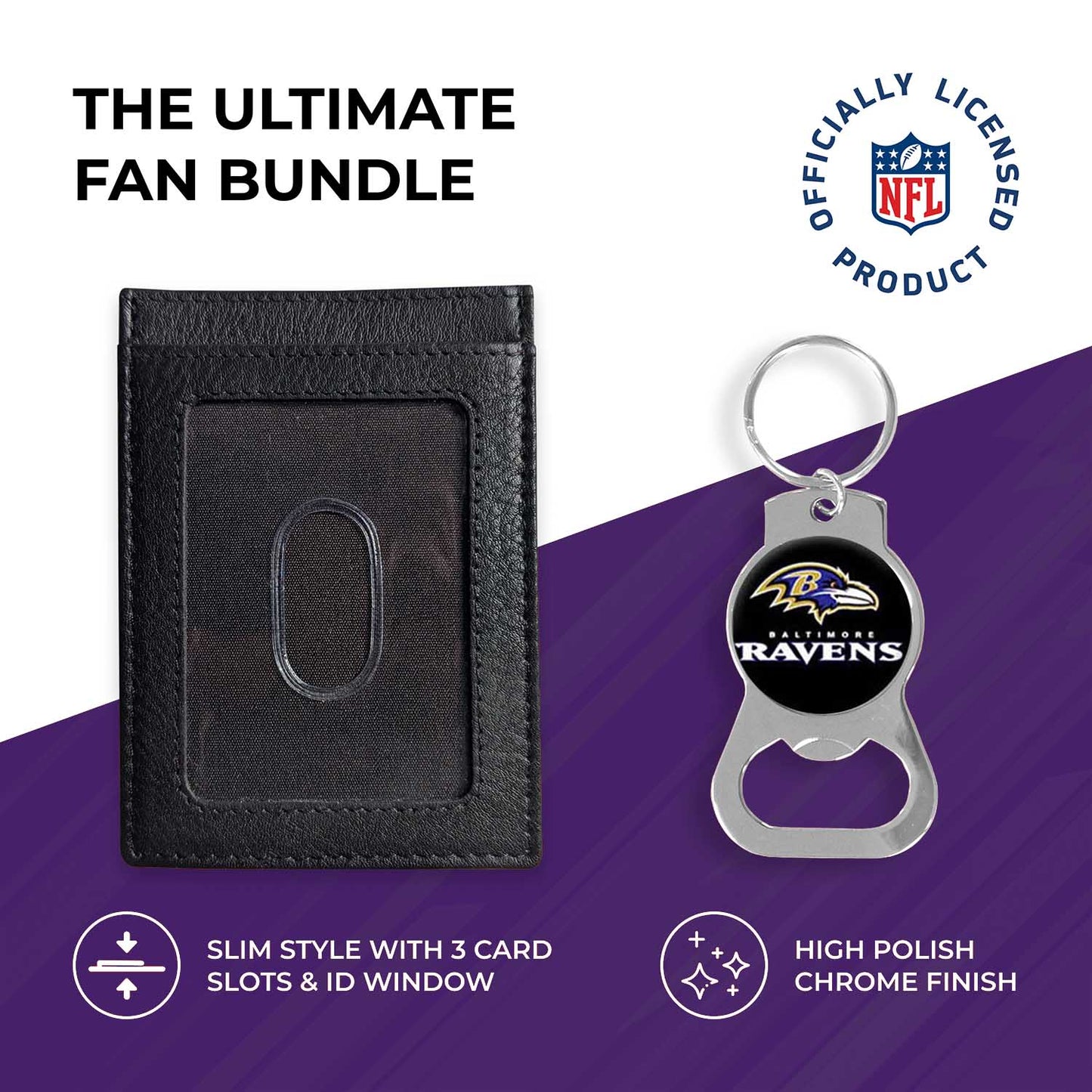 Baltimore Ravens NFL Bottle Opener Keychain Bundle - Black