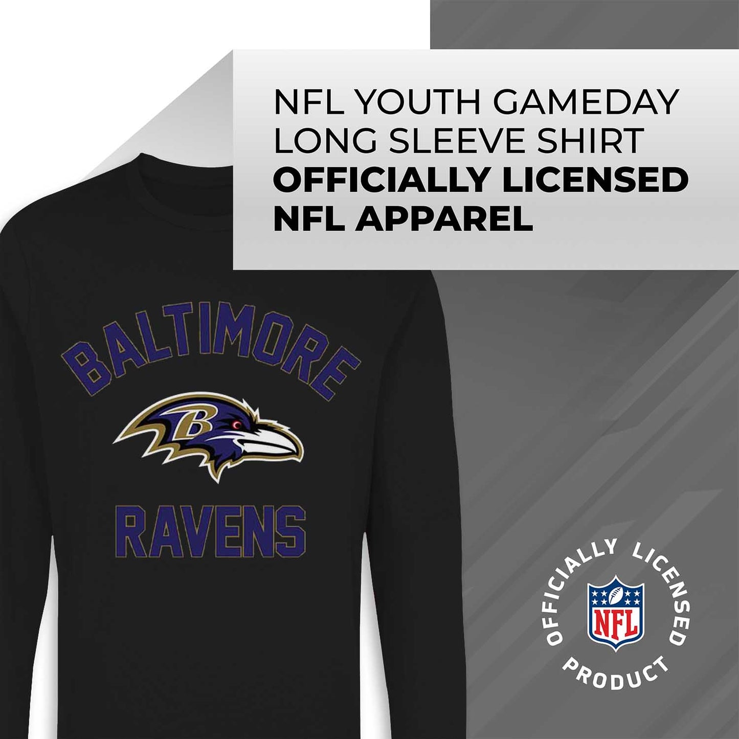 Baltimore Ravens NFL Gameday Youth Football Long Sleeve Shirt - Black