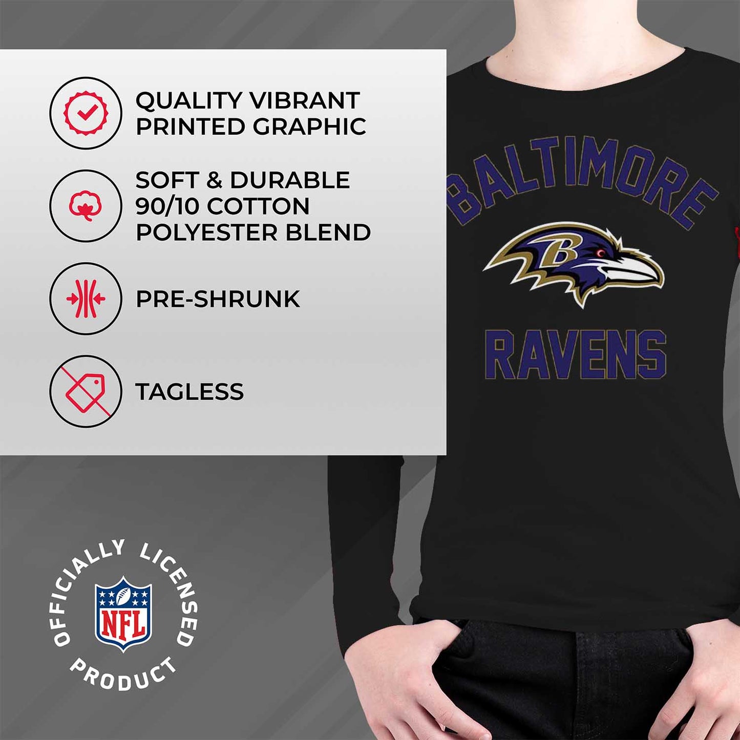Baltimore Ravens NFL Gameday Youth Football Long Sleeve Shirt - Black
