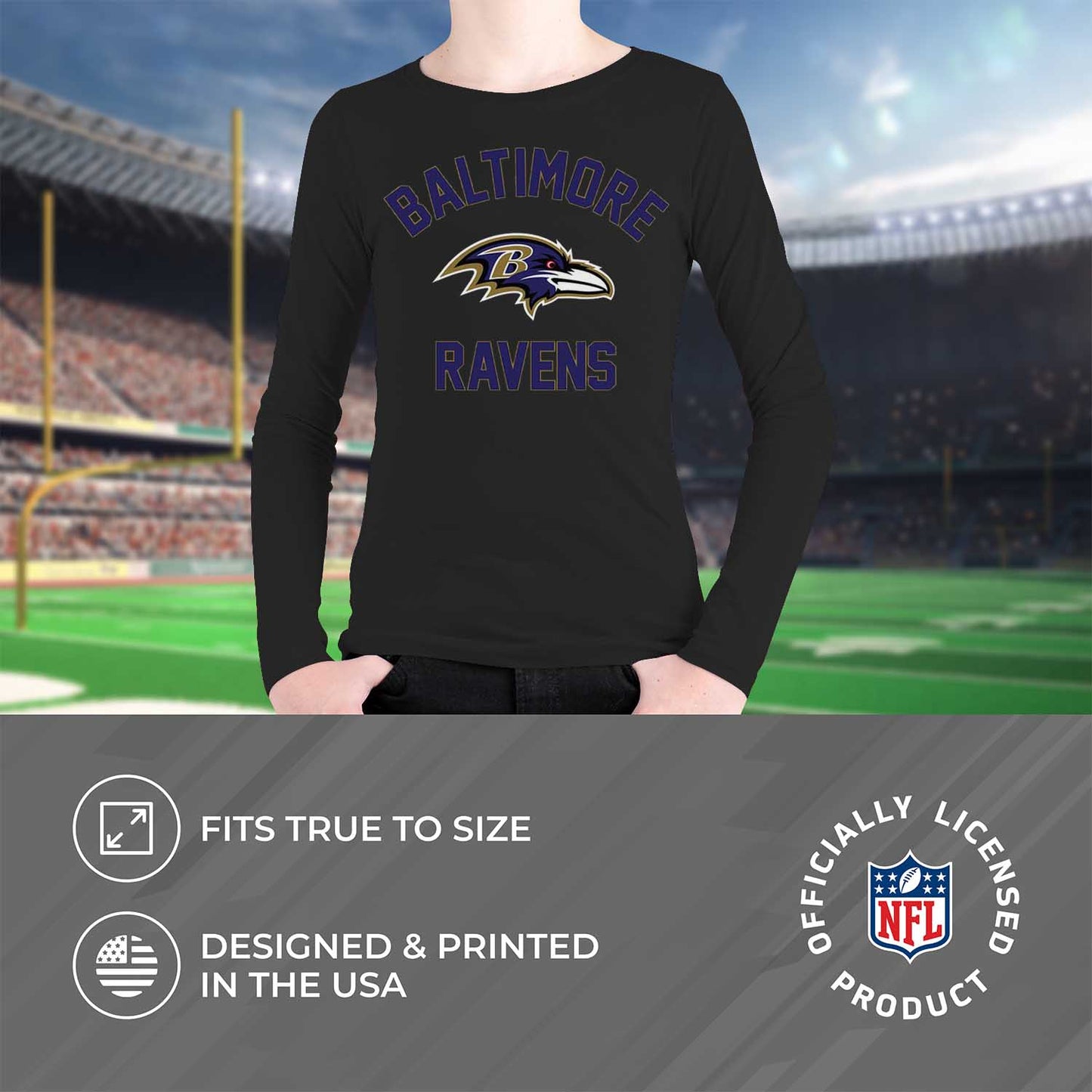 Baltimore Ravens NFL Gameday Youth Football Long Sleeve Shirt - Black
