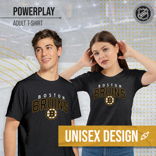 Boston  Bruins NHL Adult Powerplay Heathered Unisex T-Shirt - Black Heather