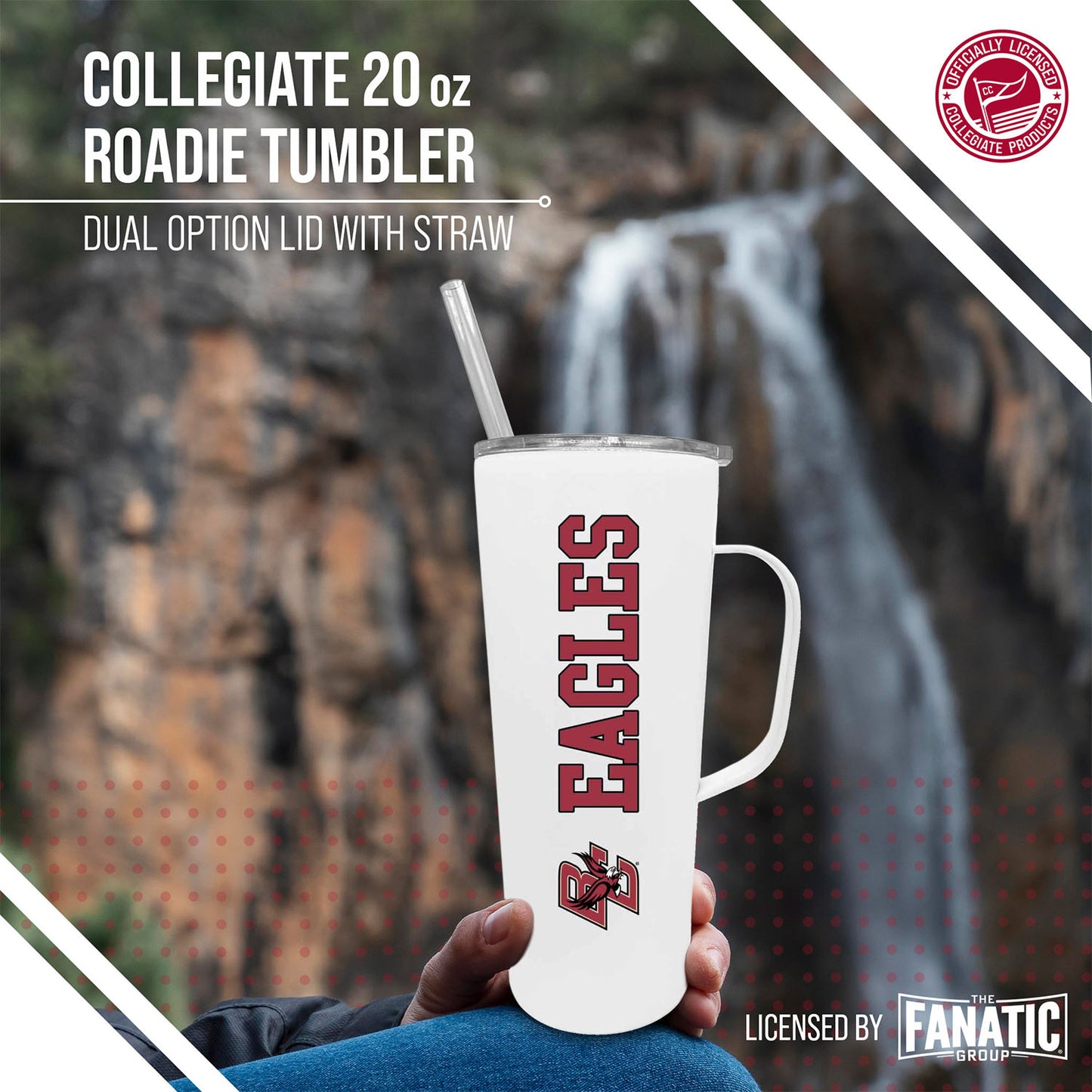 Boston College Eagles NCAA Stainless Steel 20oz Roadie With Handle & Dual Option Lid With Straw - White