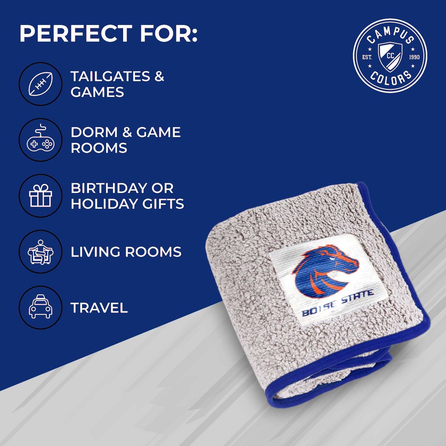 Boise State Broncos NCAA Silk Sherpa College Throw Blanket - Blue