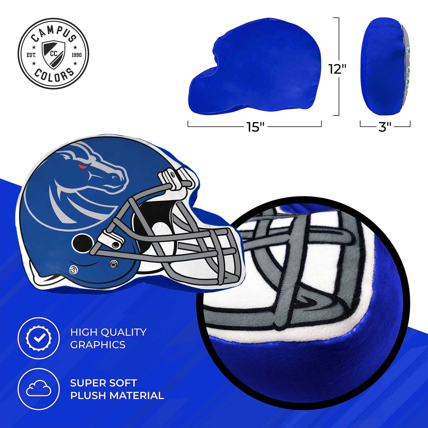 Boise State Broncos NCAA Helmet Super Soft Football Pillow - Blue
