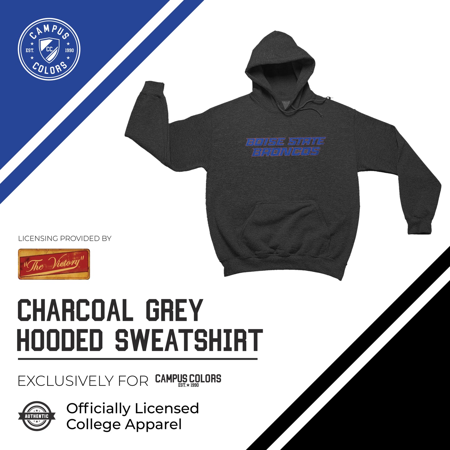 Boise State Broncos NCAA Adult Cotton Blend Charcoal Hooded Sweatshirt - Charcoal
