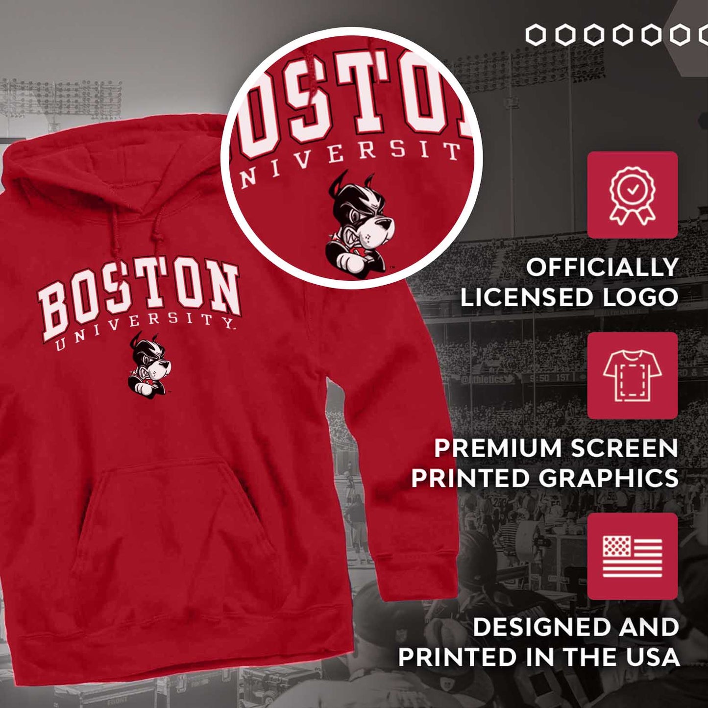 Boston Terriers Adult Arch & Logo Soft Style Gameday Hooded Sweatshirt - Red