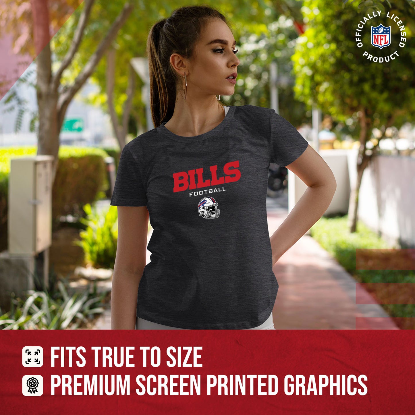 Buffalo Bills Women's NFL Football Helmet Short Sleeve Tagless T-Shirt - Charcoal