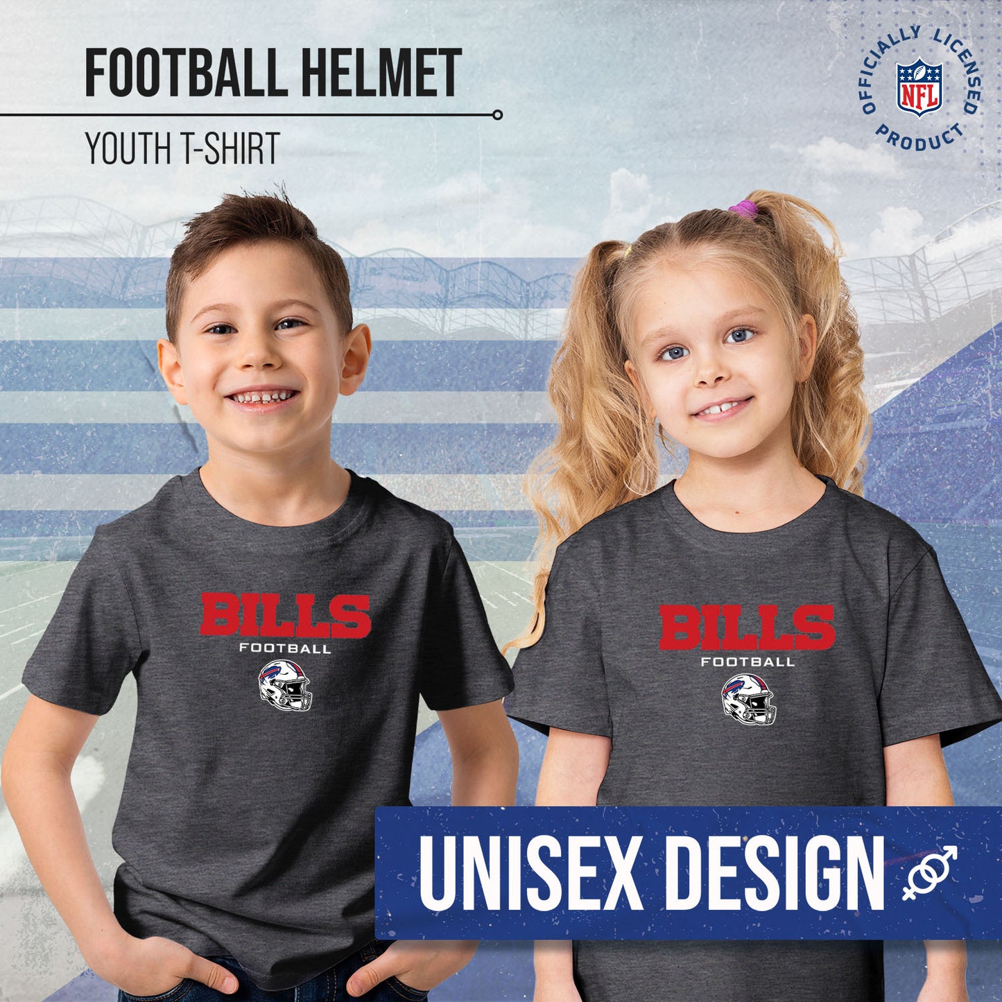 Buffalo Bills NFL Youth Football Helmet Tagless T-Shirt - Charcoal