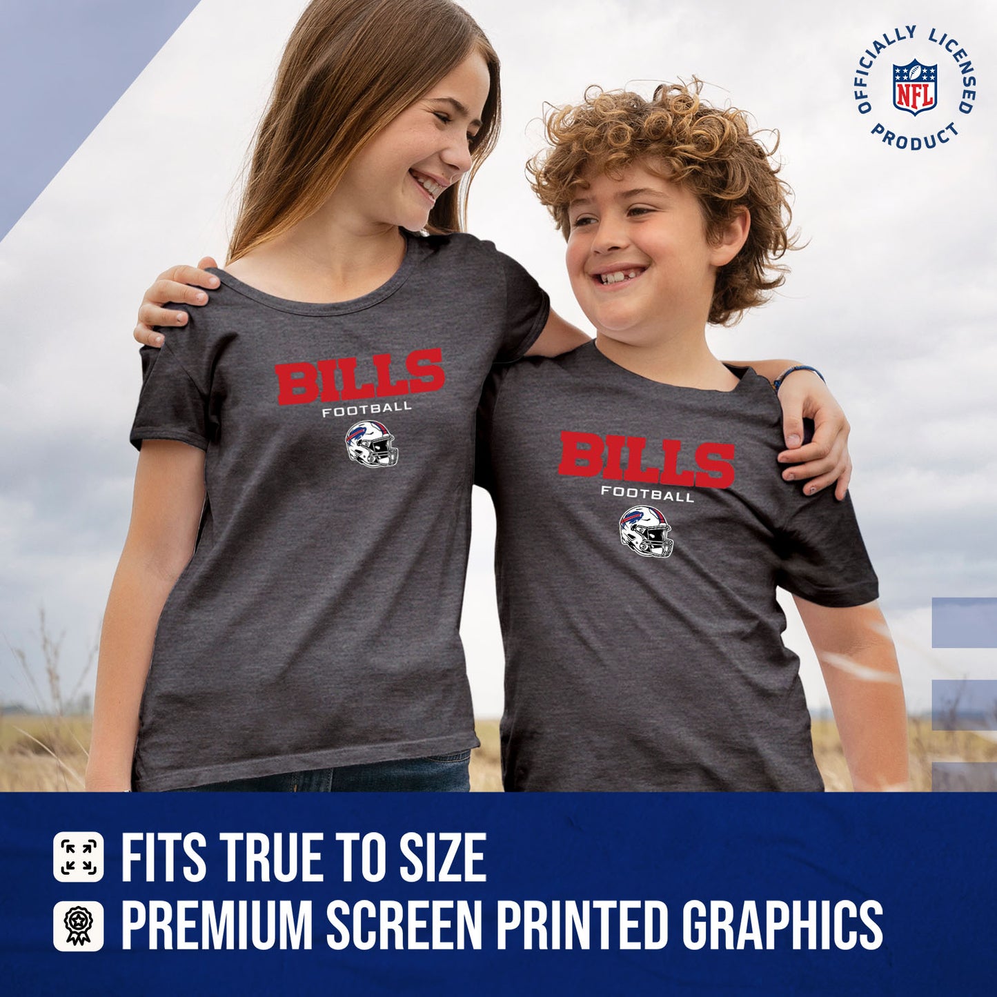 Buffalo Bills NFL Youth Football Helmet Tagless T-Shirt - Charcoal