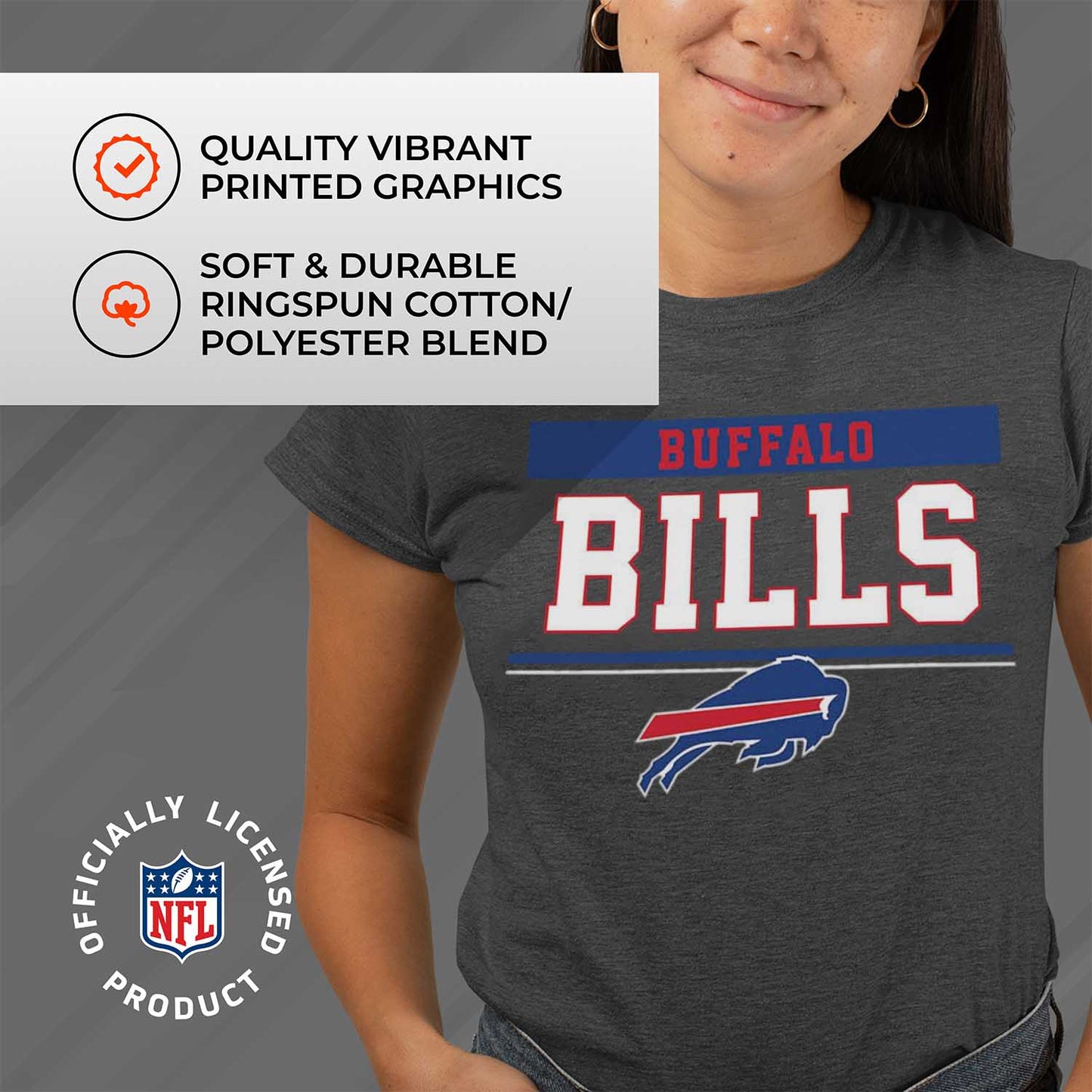 Buffalo Bills NFL Women's Team Block Plus Sized Relaxed Fit T-Shirt - Charcoal