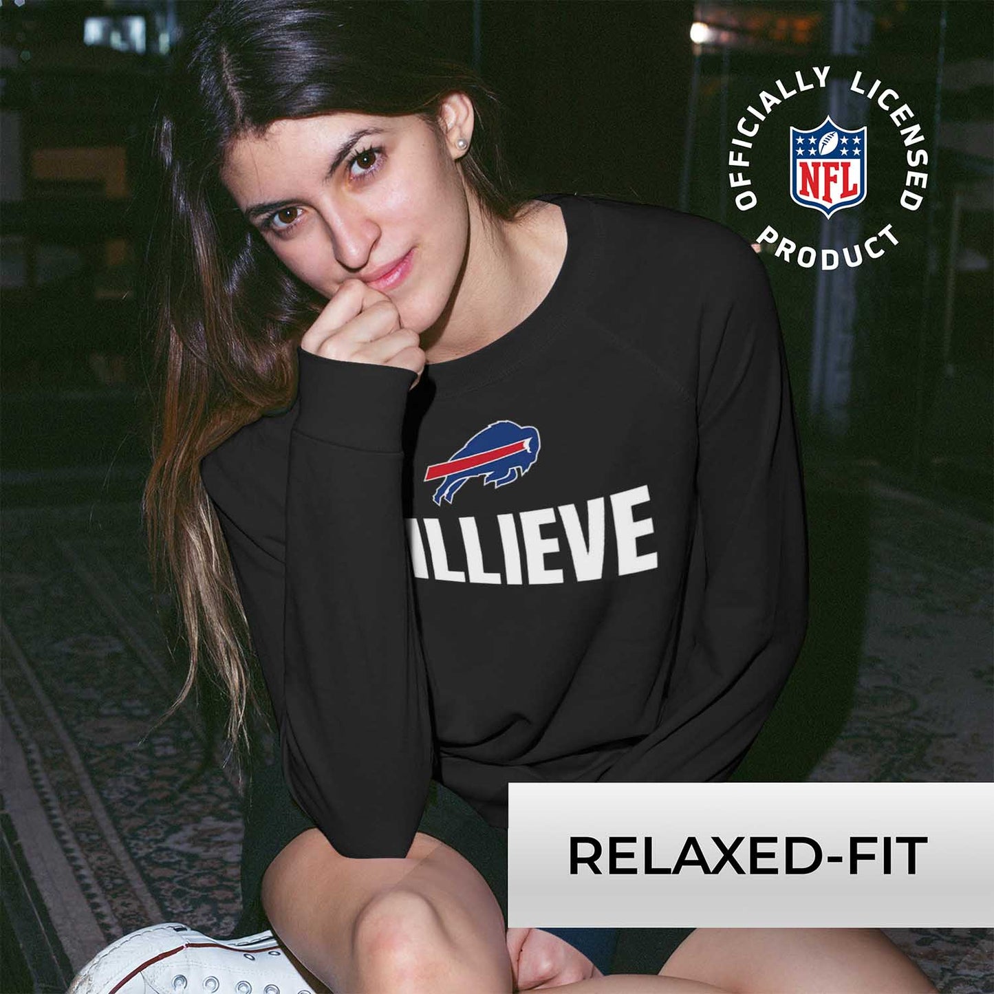 Buffalo Bills NFL Womens Plus Size Team Slogan Crew Neck - Black