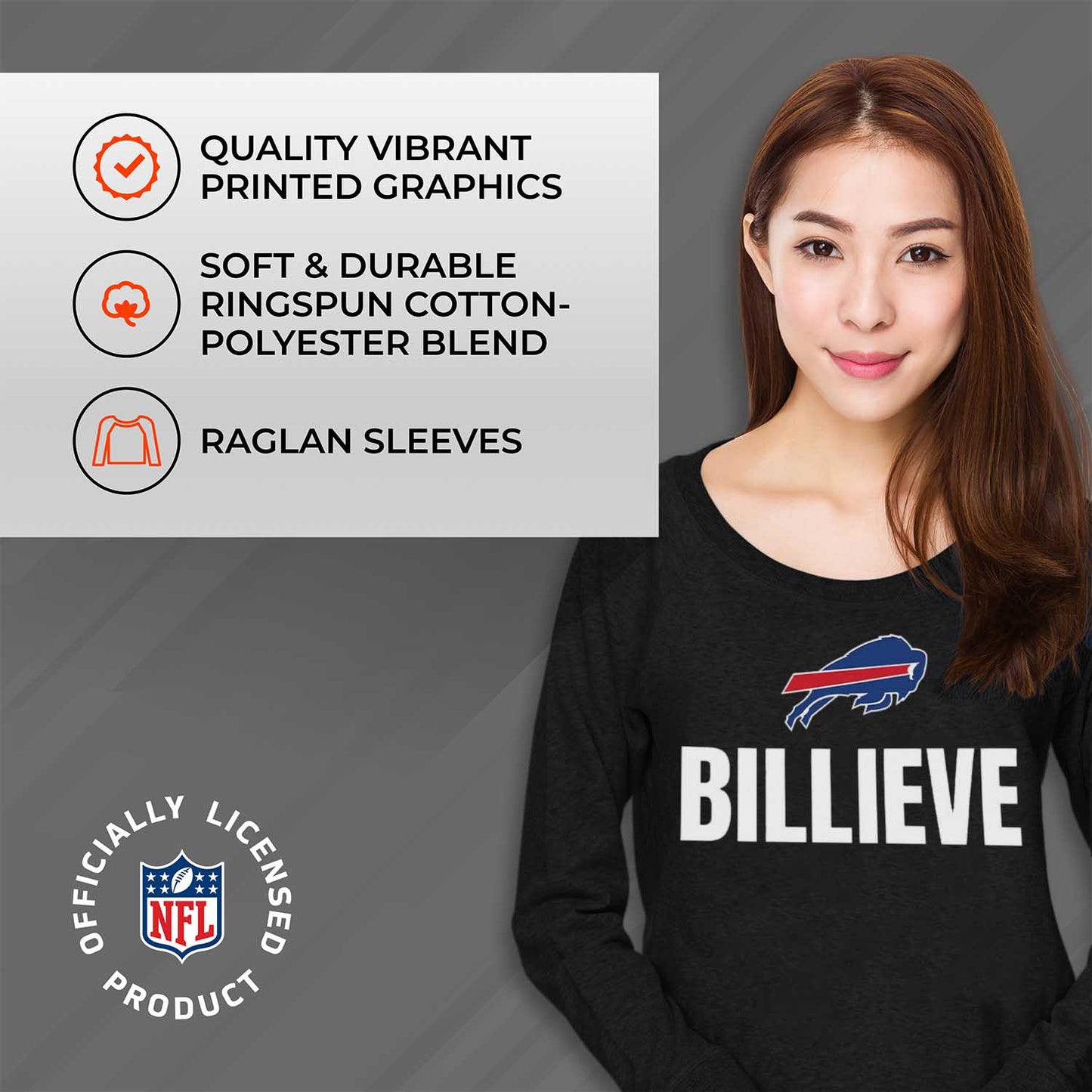 Buffalo Bills NFL Womens Plus Size Team Slogan Crew Neck - Black