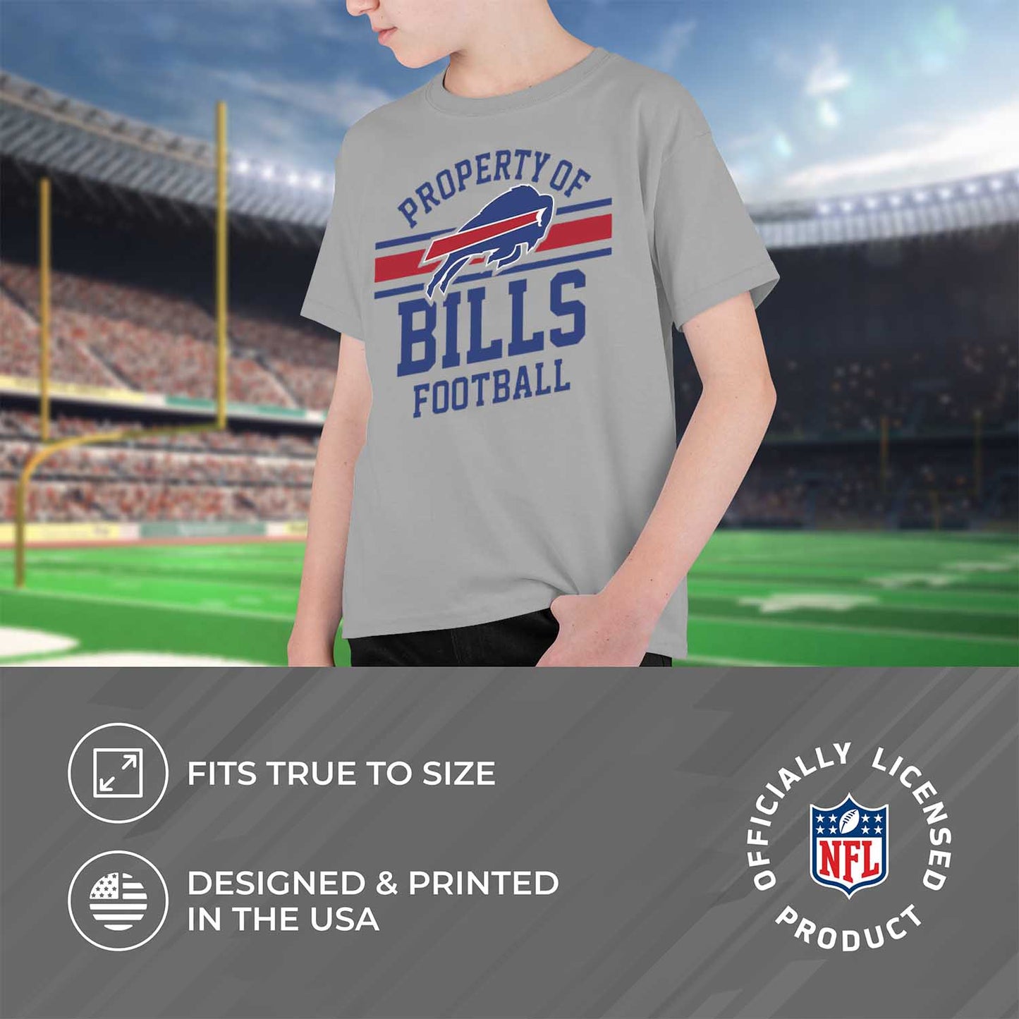 Buffalo Bills NFL Youth Property Of Short Sleeve Lightweight T Shirt - Sport Gray