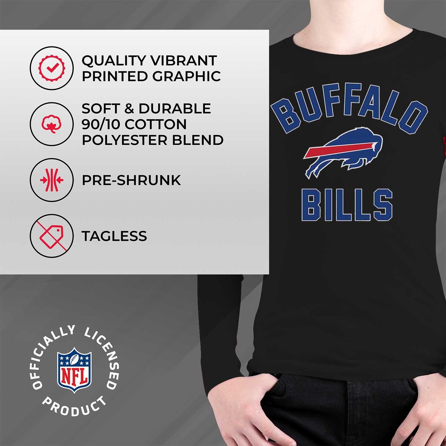 Buffalo Bills NFL Gameday Youth Football Long Sleeve Shirt - Black