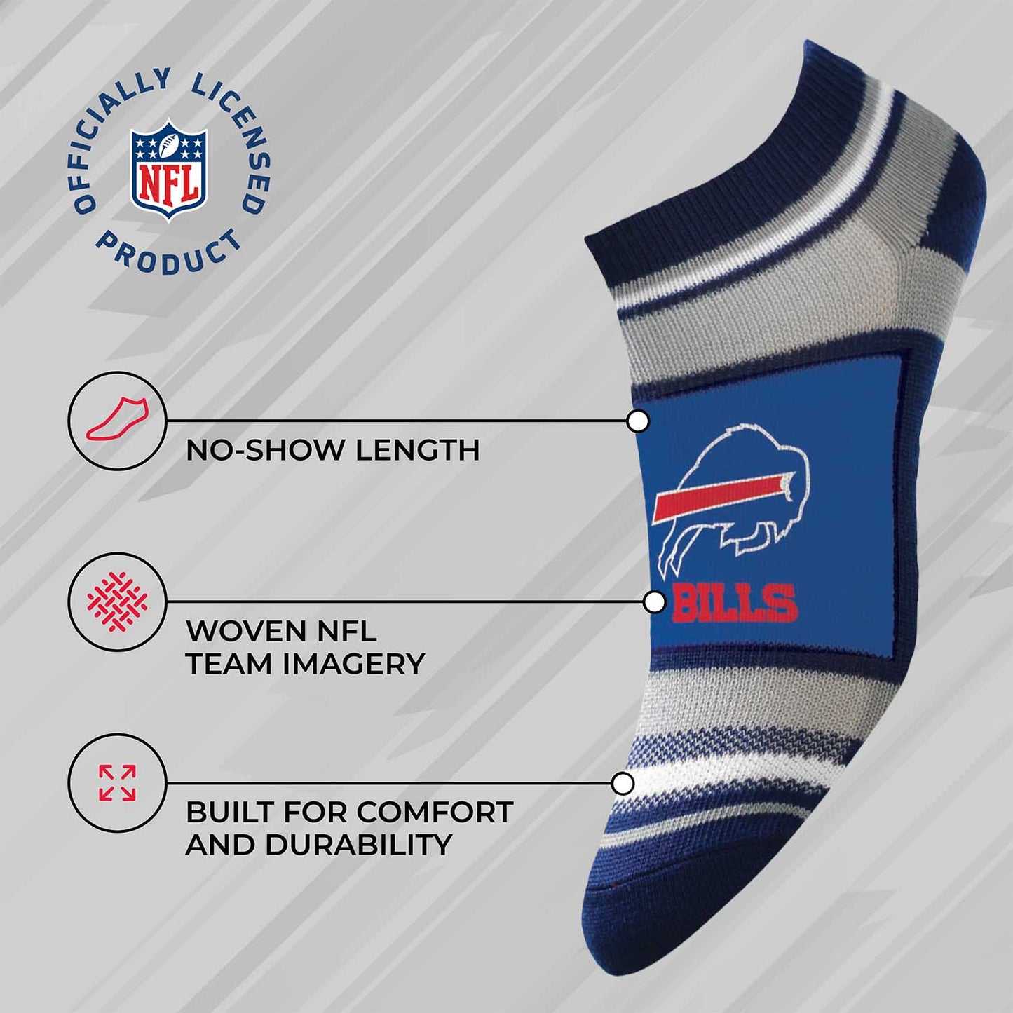 Buffalo Bills Adult Marquis Addition No Show Socks - Royal