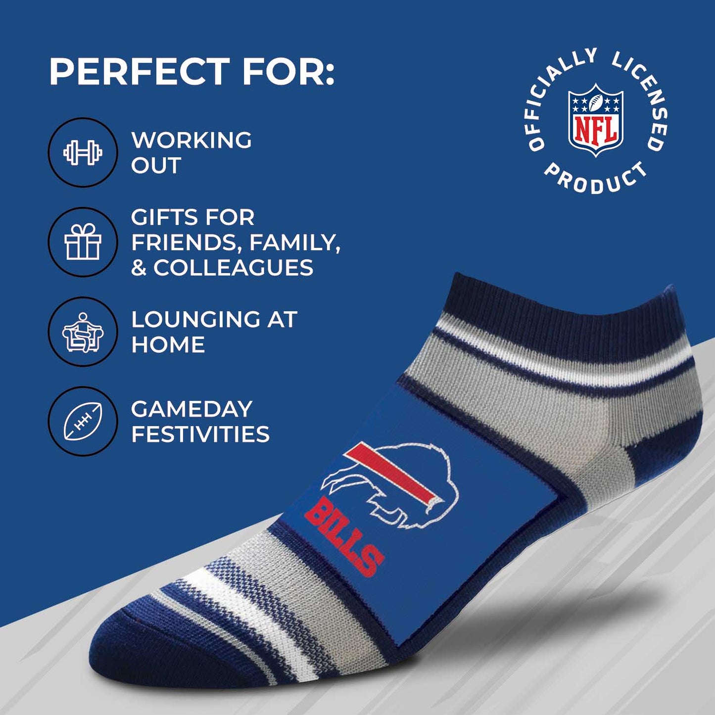 Buffalo Bills Adult Marquis Addition No Show Socks - Royal