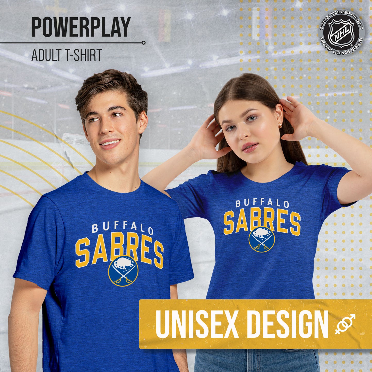 Buffalo Sabres NHL Adult Powerplay Heathered Unisex T-Shirt - Royal