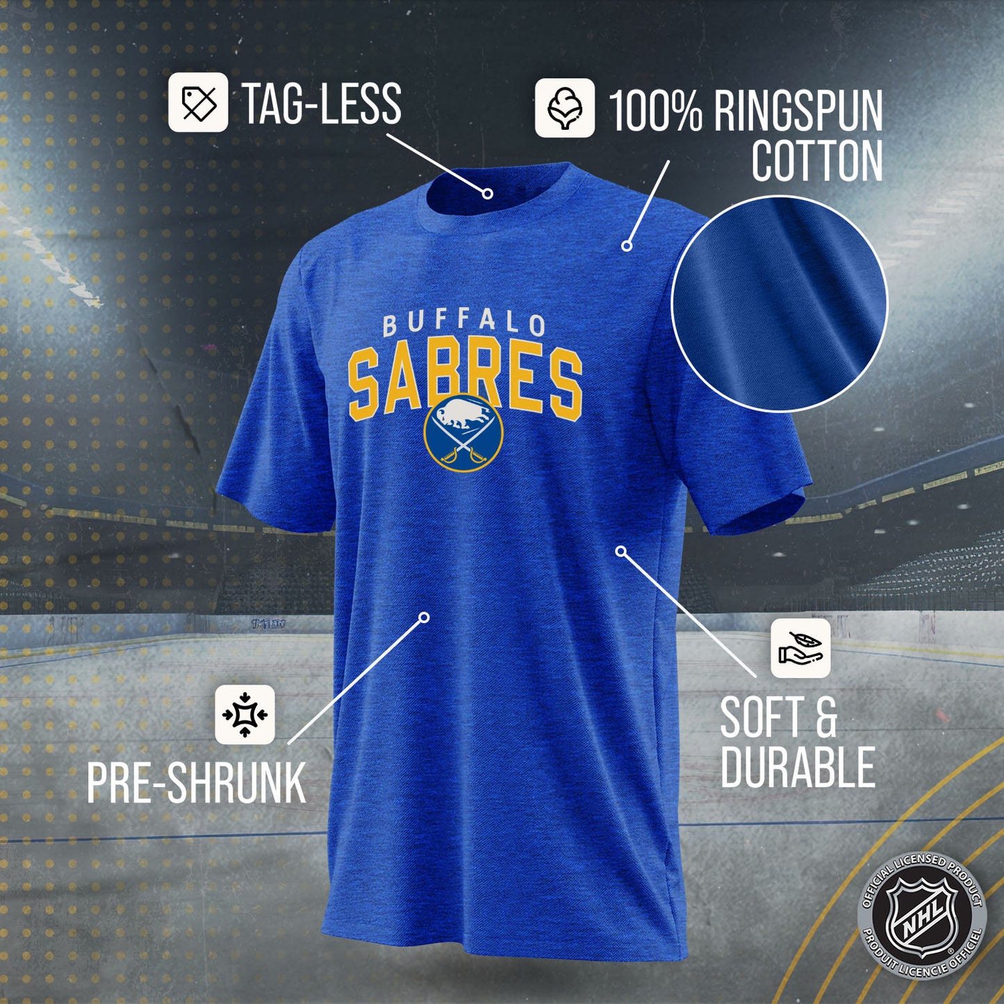 Buffalo Sabres NHL Adult Powerplay Heathered Unisex T-Shirt - Royal