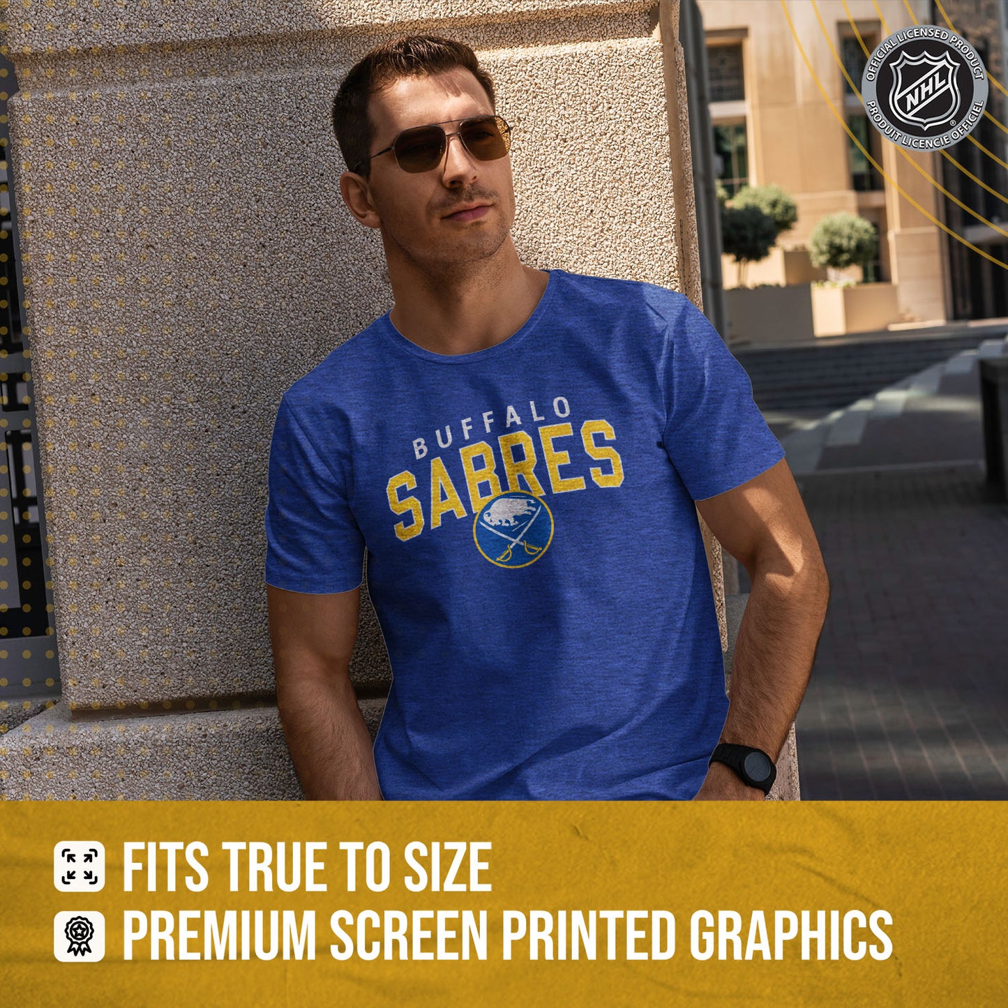 Buffalo Sabres NHL Adult Powerplay Heathered Unisex T-Shirt - Royal
