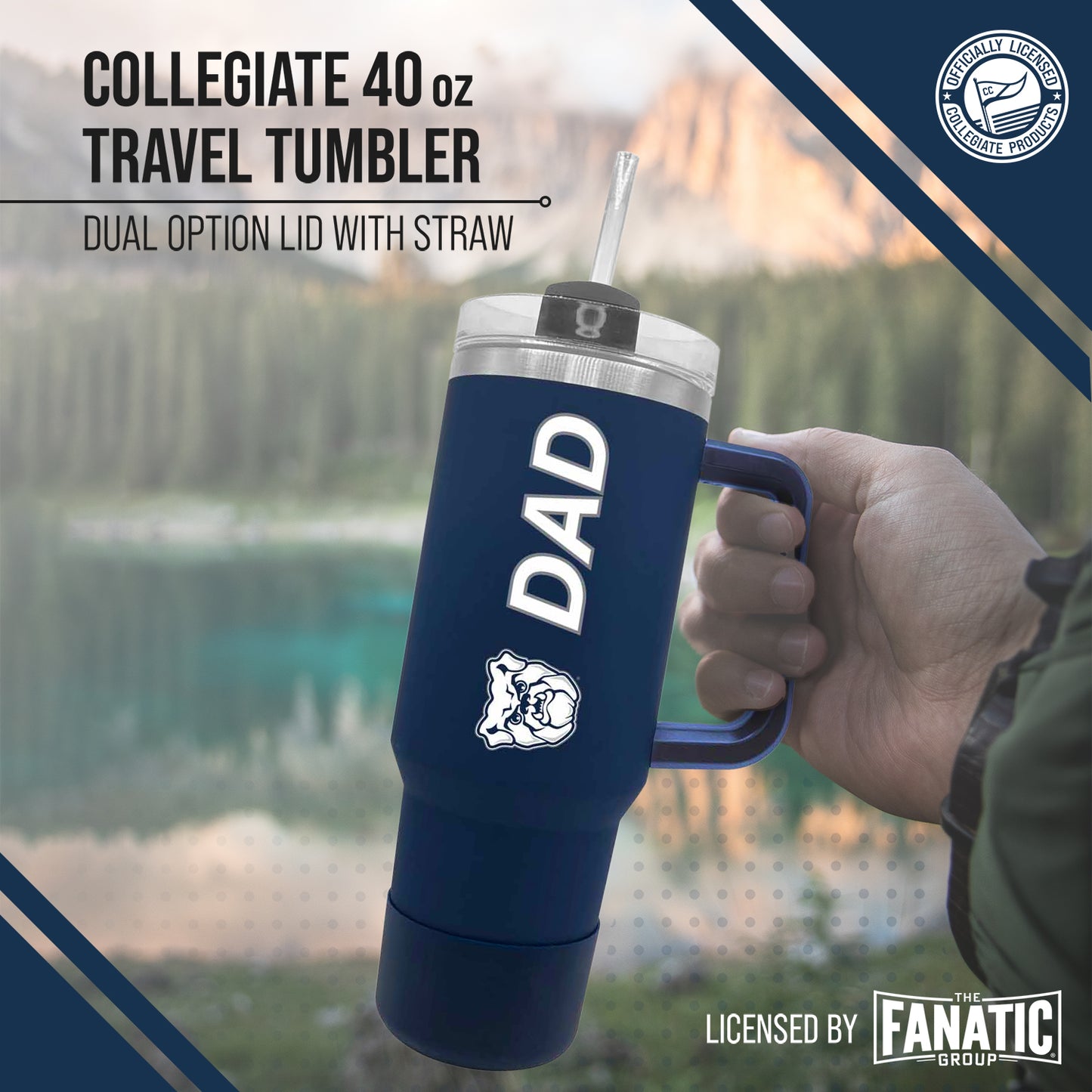 Butler Bulldogs Collegiate 40oz Stainless Steel Travel Tumbler with Handle for Dad - Navy