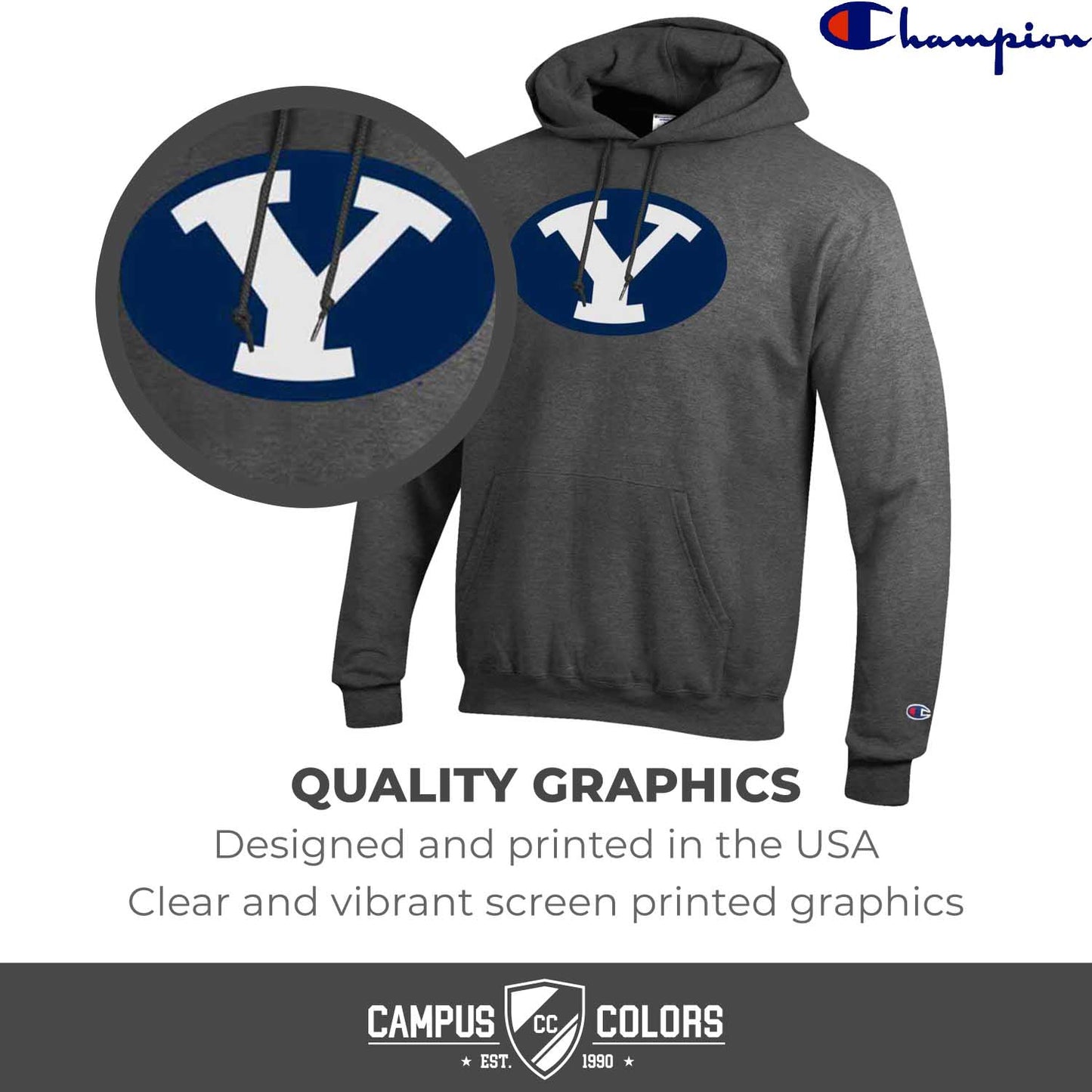 BYU Cougars Adult Mascot Fleece Hooded Sweatshirt - Charcoal