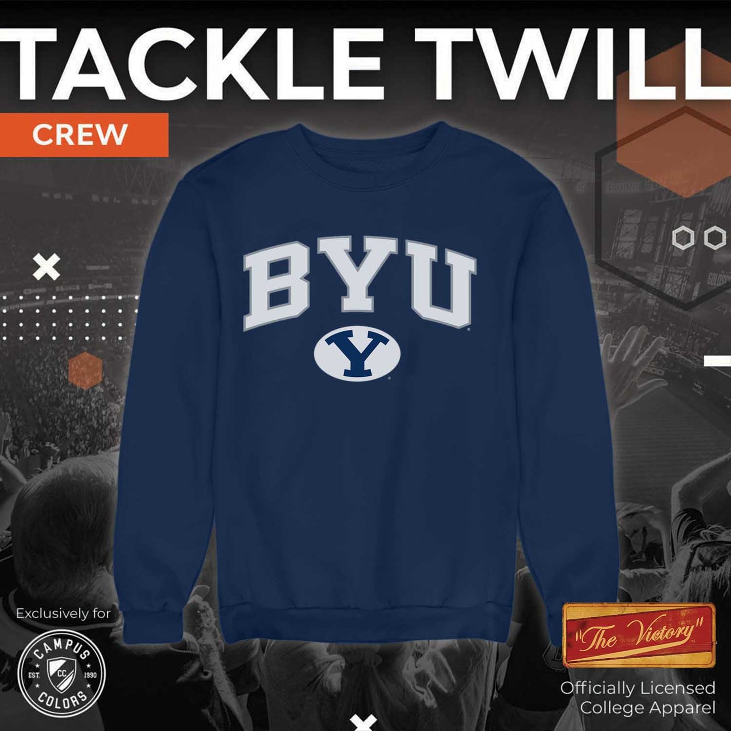 BYU Cougars NCAA Adult Tackle Twill Crewneck Sweatshirt - Navy