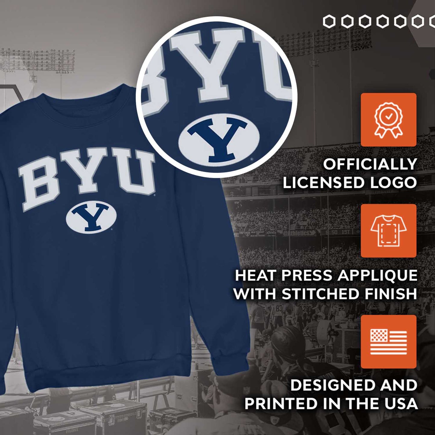 BYU Cougars NCAA Adult Tackle Twill Crewneck Sweatshirt - Navy