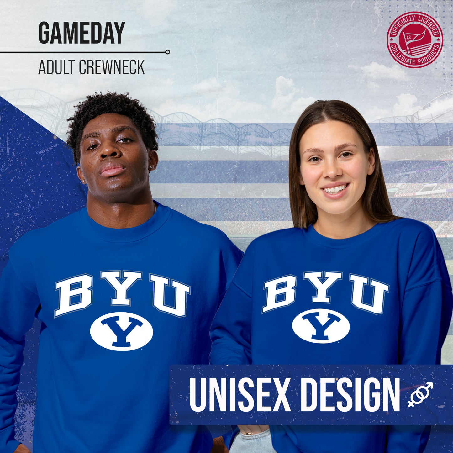 BYU Cougars Adult Arch & Logo Soft Style Gameday Crewneck Sweatshirt - Navy