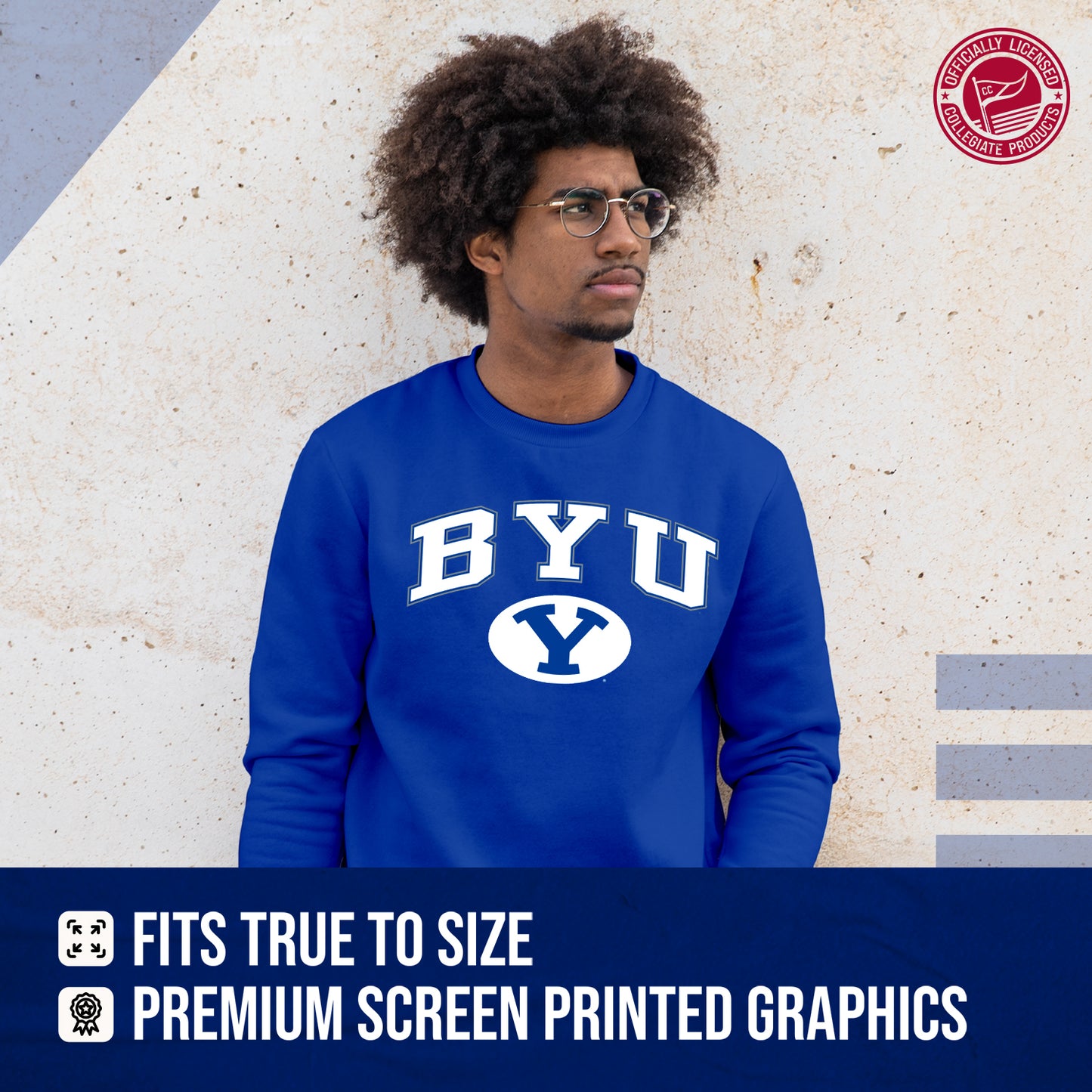 BYU Cougars Adult Arch & Logo Soft Style Gameday Crewneck Sweatshirt - Navy