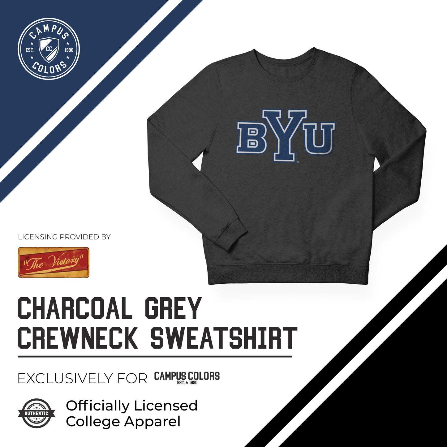 BYU Cougars Colligate Adult Charcoal Crewneck Fleece Sweatshirt - Charcoal