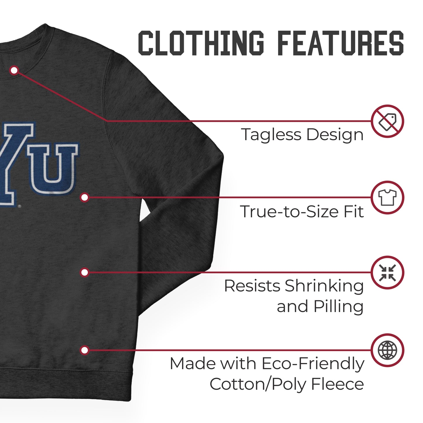 BYU Cougars Colligate Adult Charcoal Crewneck Fleece Sweatshirt - Charcoal