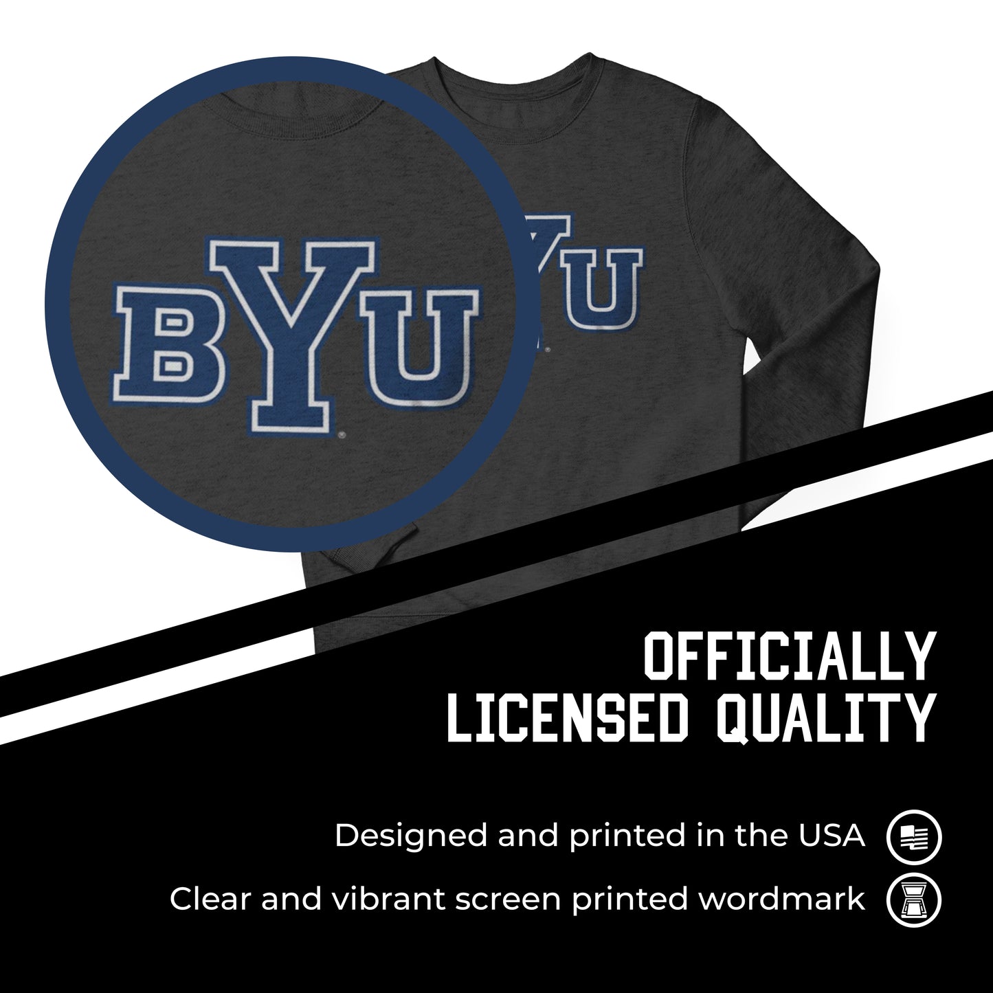 BYU Cougars Colligate Adult Charcoal Crewneck Fleece Sweatshirt - Charcoal