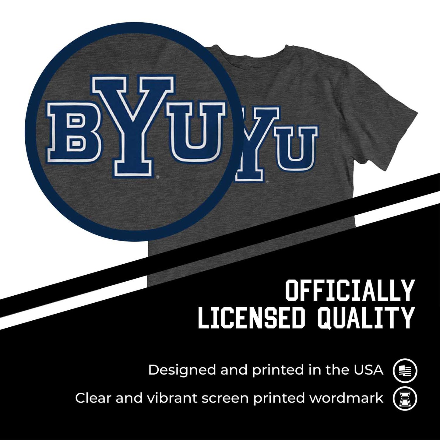 BYU Cougars Campus Colors NCAA Adult Cotton Blend Charcoal Tagless T-Shirt - Charcoal