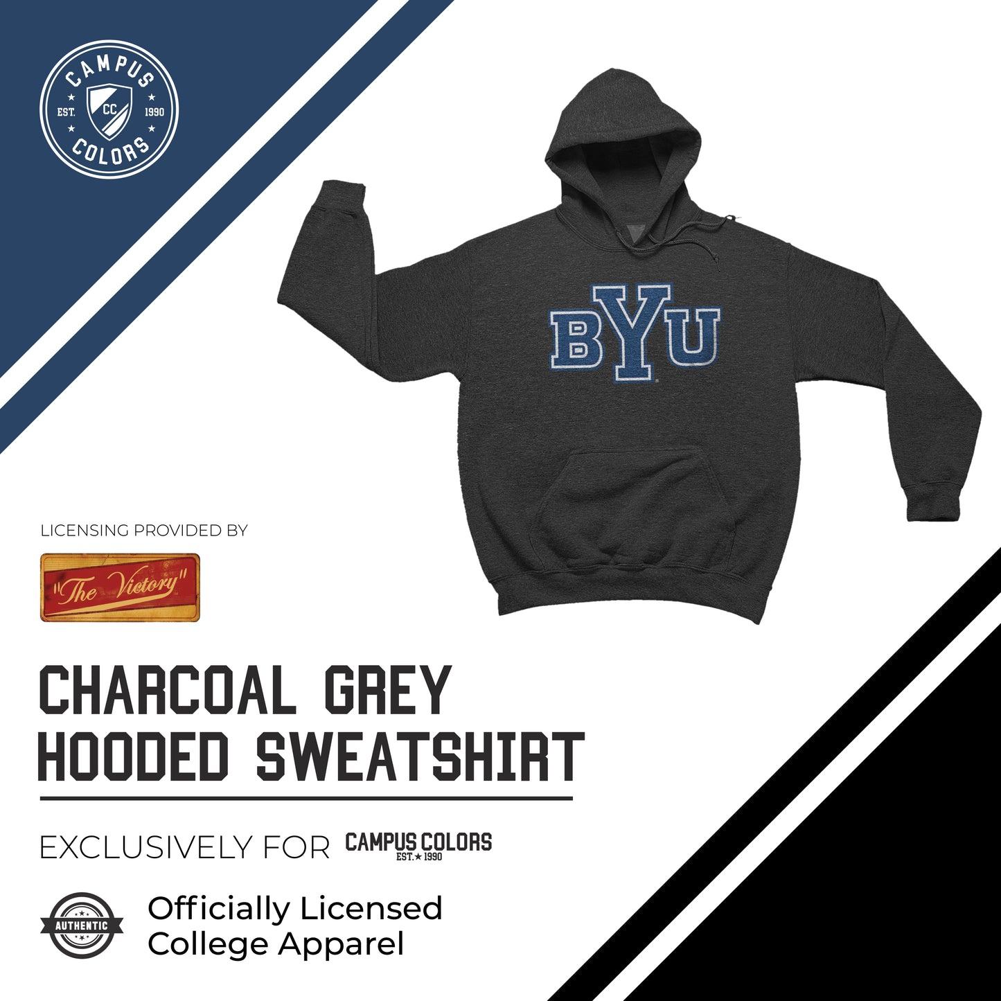 BYU Cougars NCAA Adult Cotton Blend Charcoal Hooded Sweatshirt - Charcoal